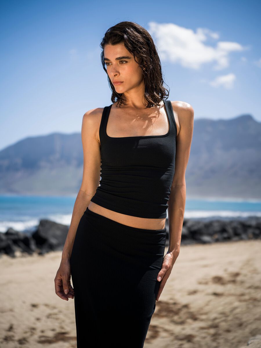 Square Neck Black Tank Top_0