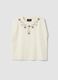 Sleeveless white cotton blend regular fit t-shirt with embroidery_4