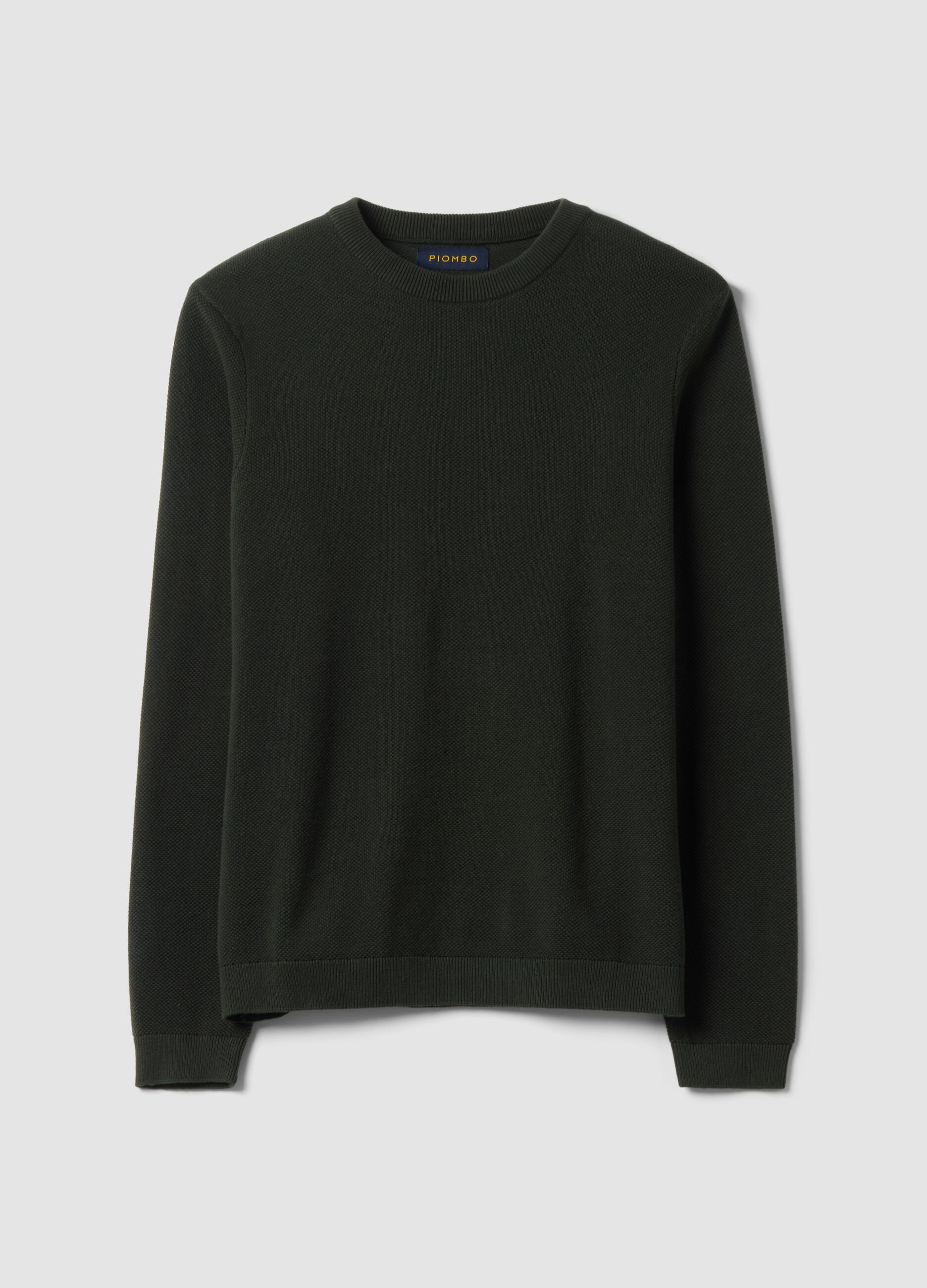 Green pure cotton crew-neck jumper, regular fit