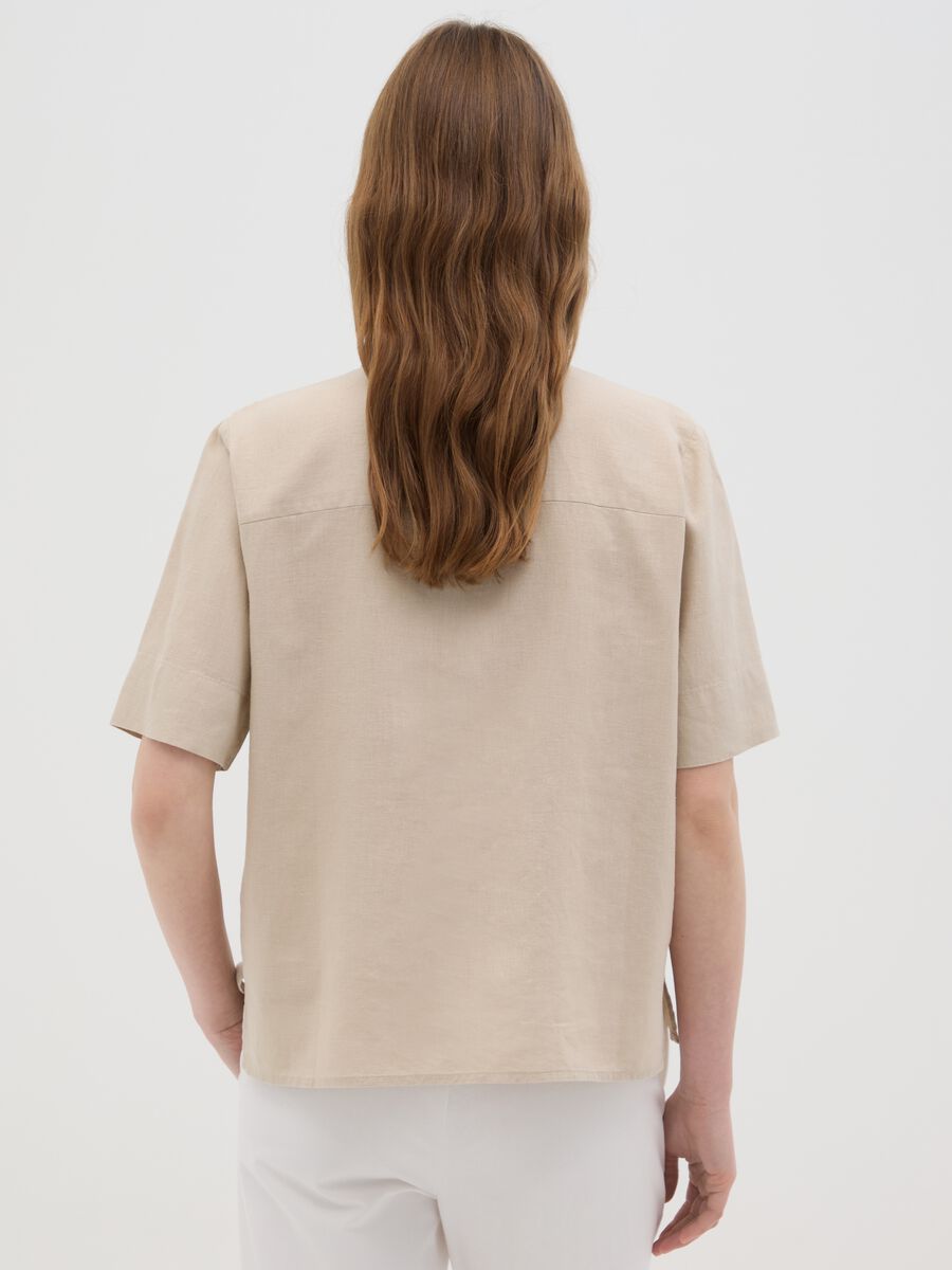 Women's beige linen blend regular fit shirt without buttons_2