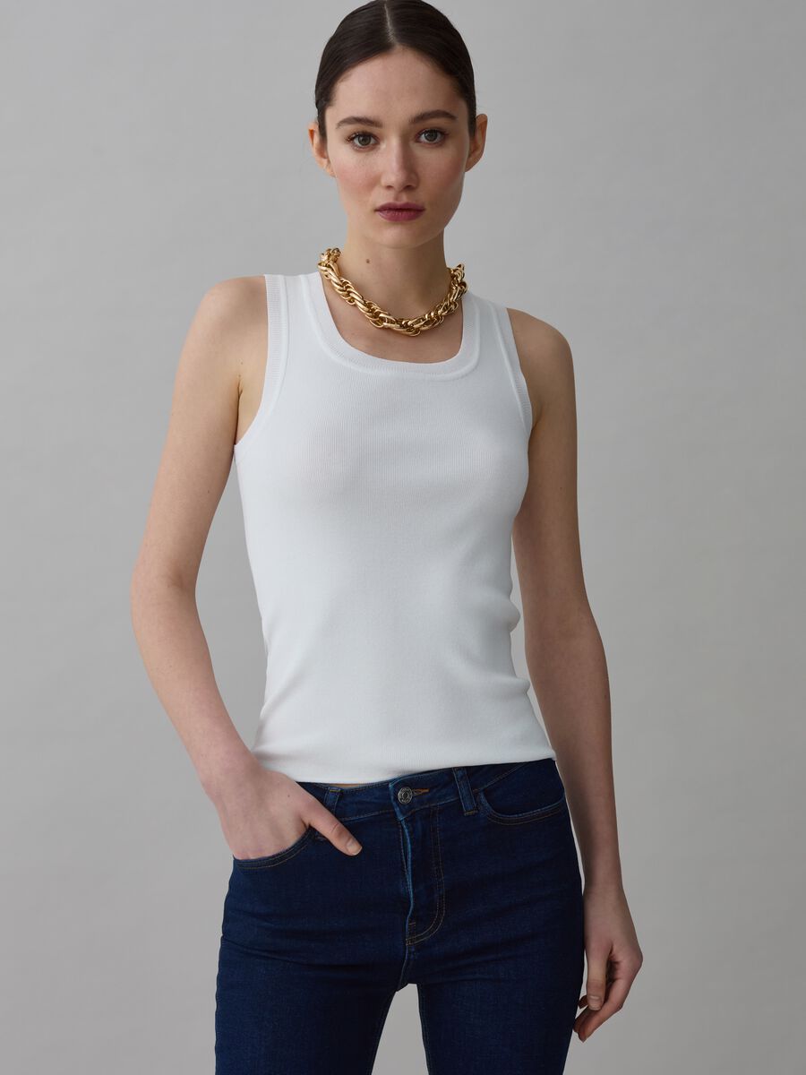 Ribbed tank top with round neckline_1