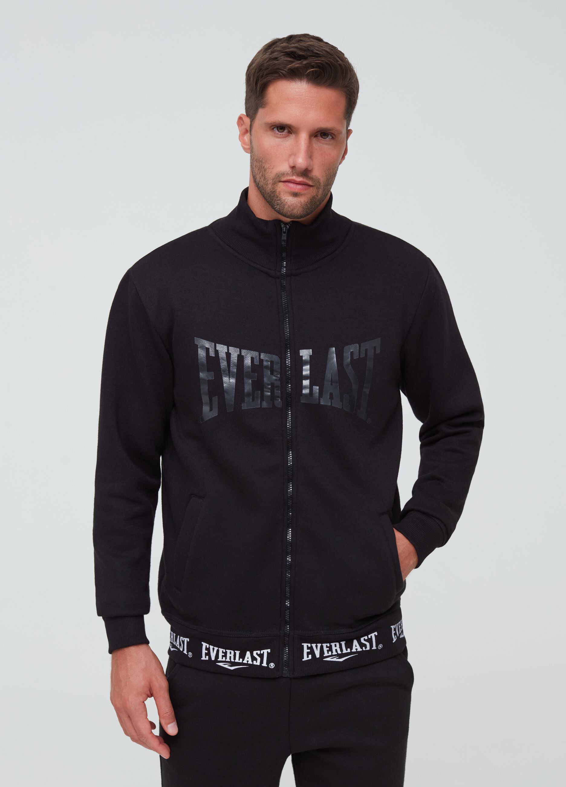 Full-zip sweatshirt with high neck and Everlast print