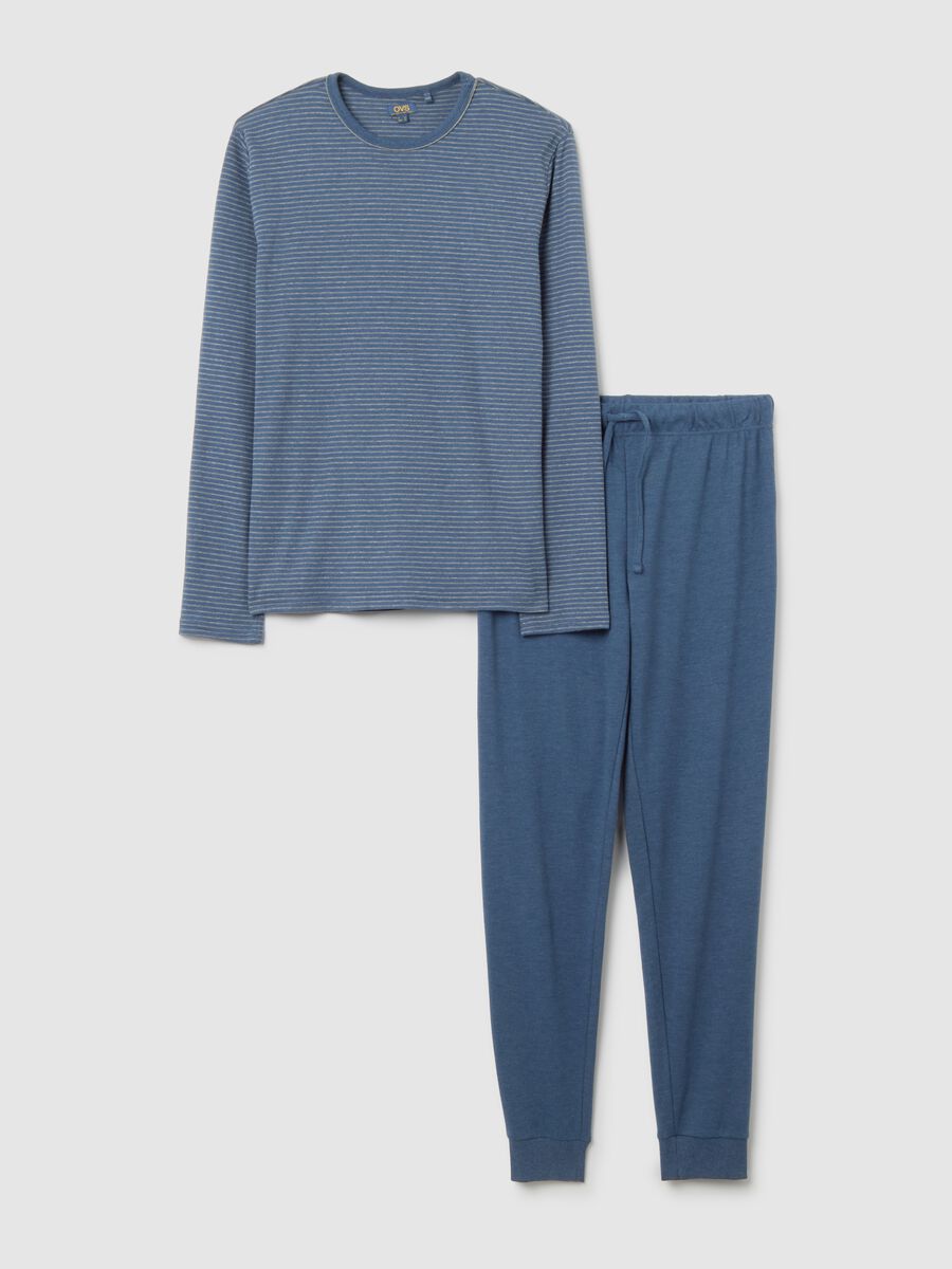 Pigiama blu a righe in puro cotone regular fit_4