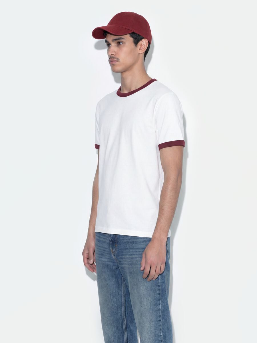 T-shirt bianca in puro cotone con girocollo fitted_0