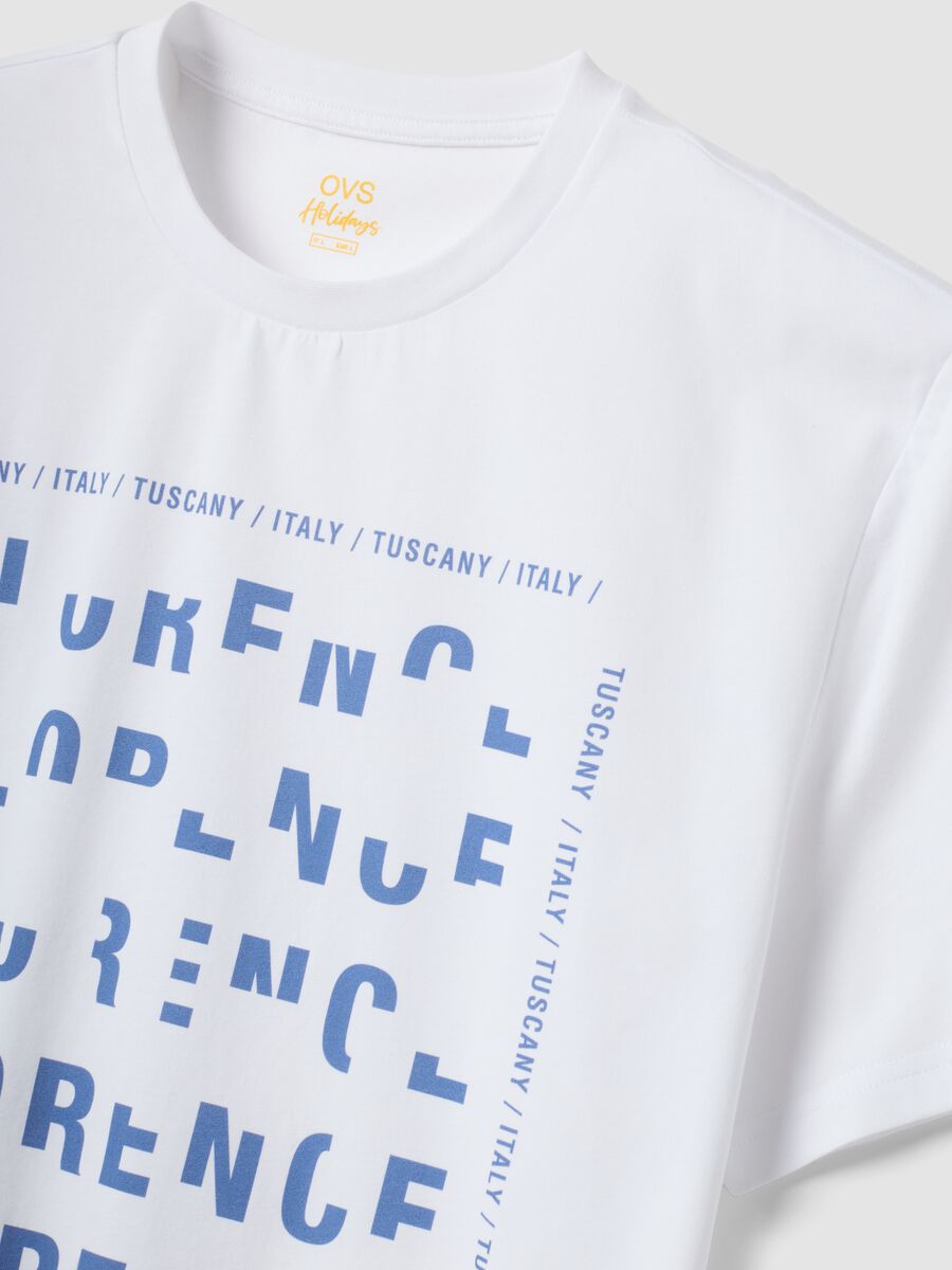 White pure cotton T-shirt with print, regular fit_5
