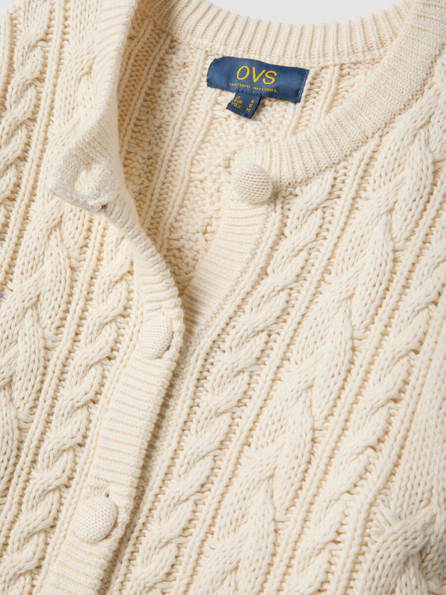 Cardigan beige in puro cotone a trecce regular fit_1