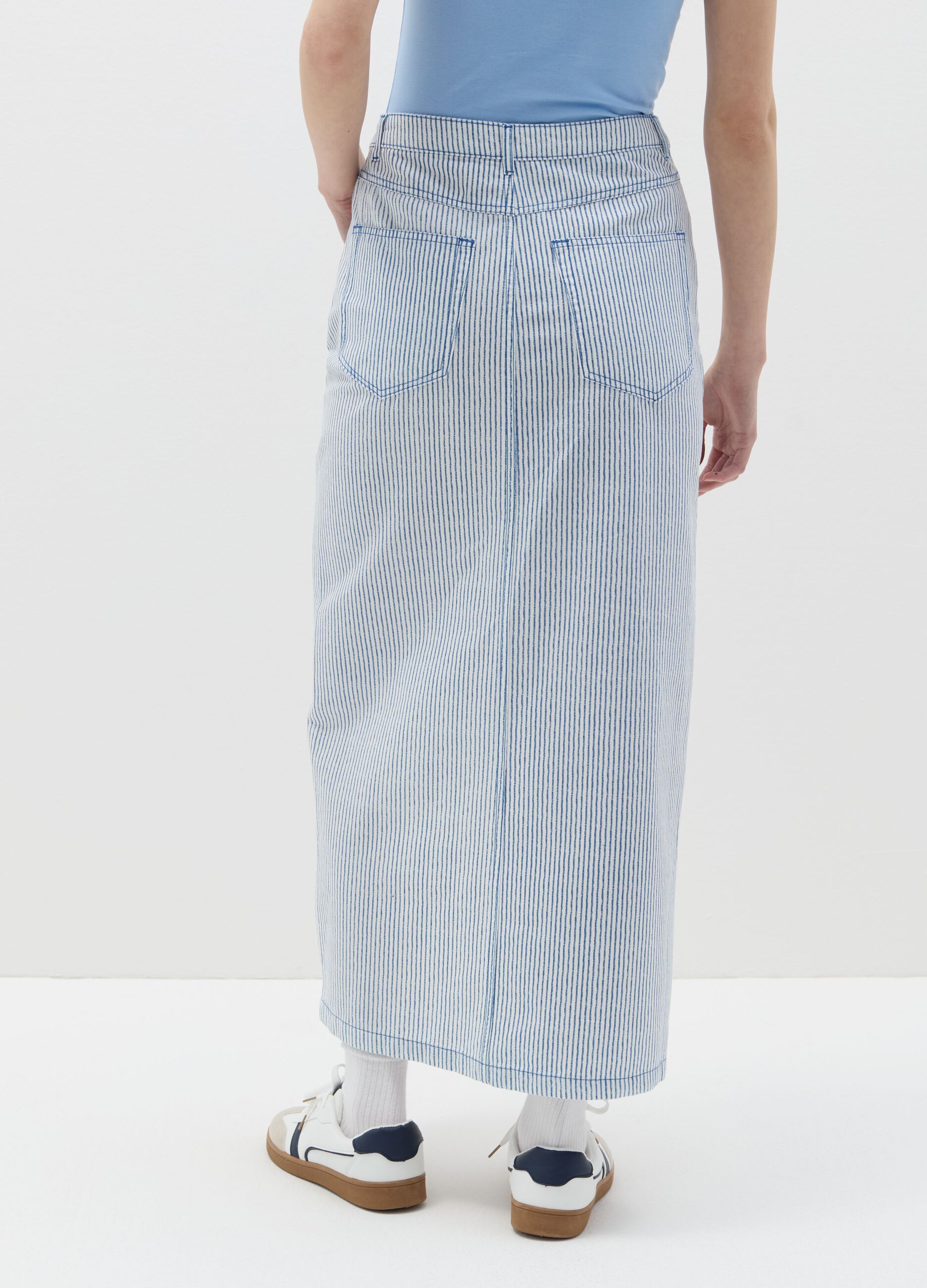 Striped midi skirt with split