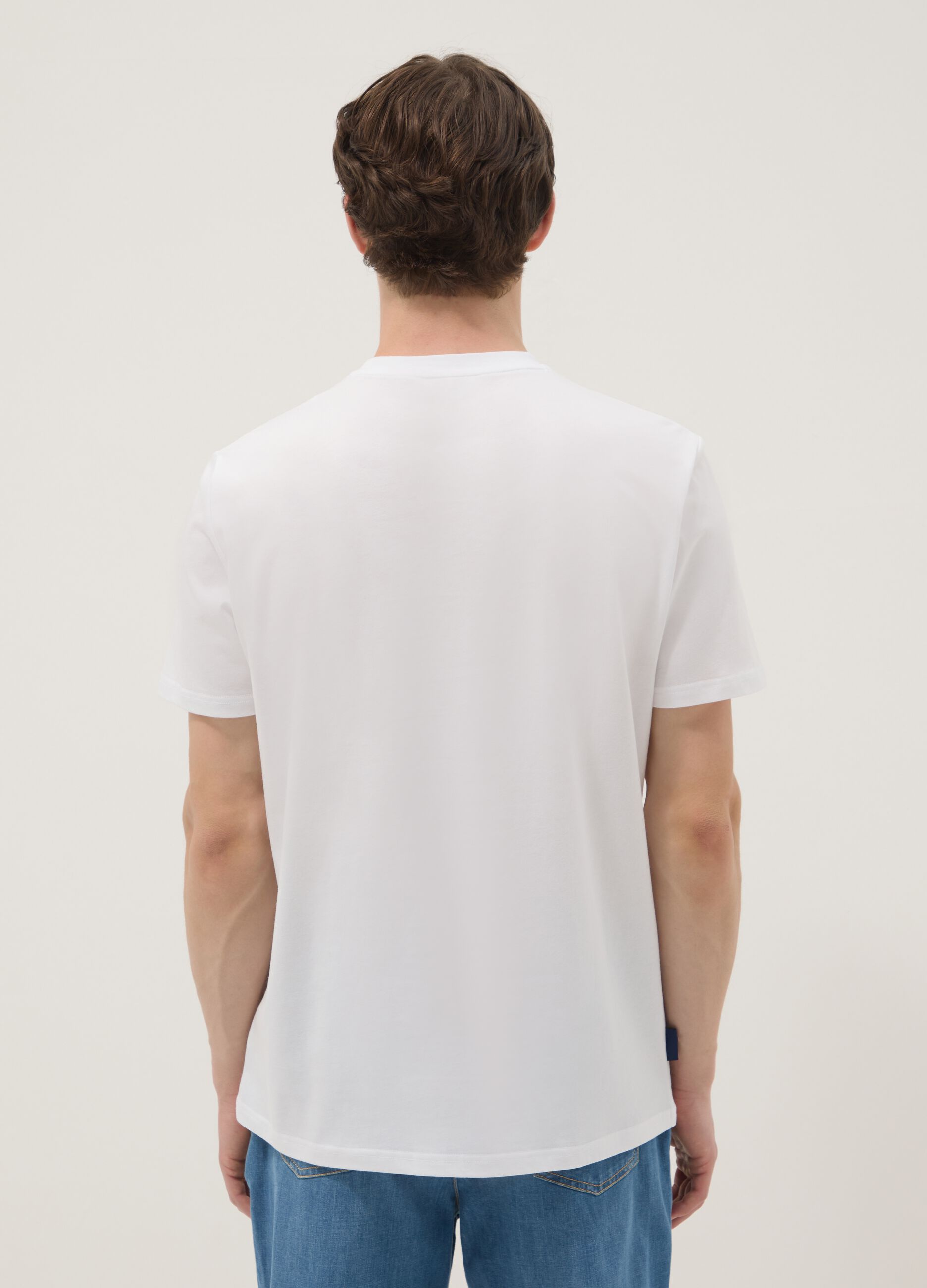 White pure cotton T-shirt with print, regular fit
