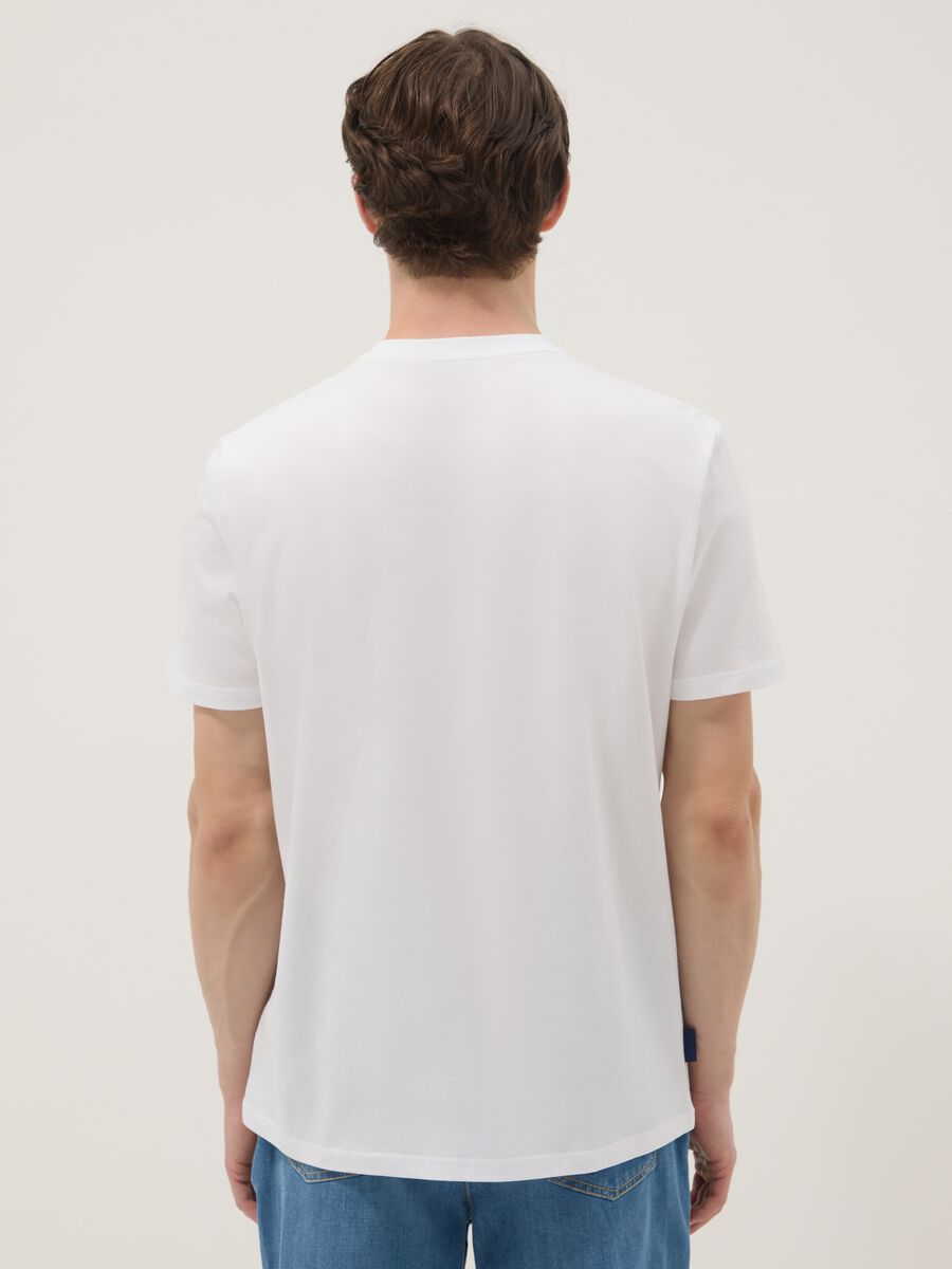 White pure cotton T-shirt with print, regular fit_3
