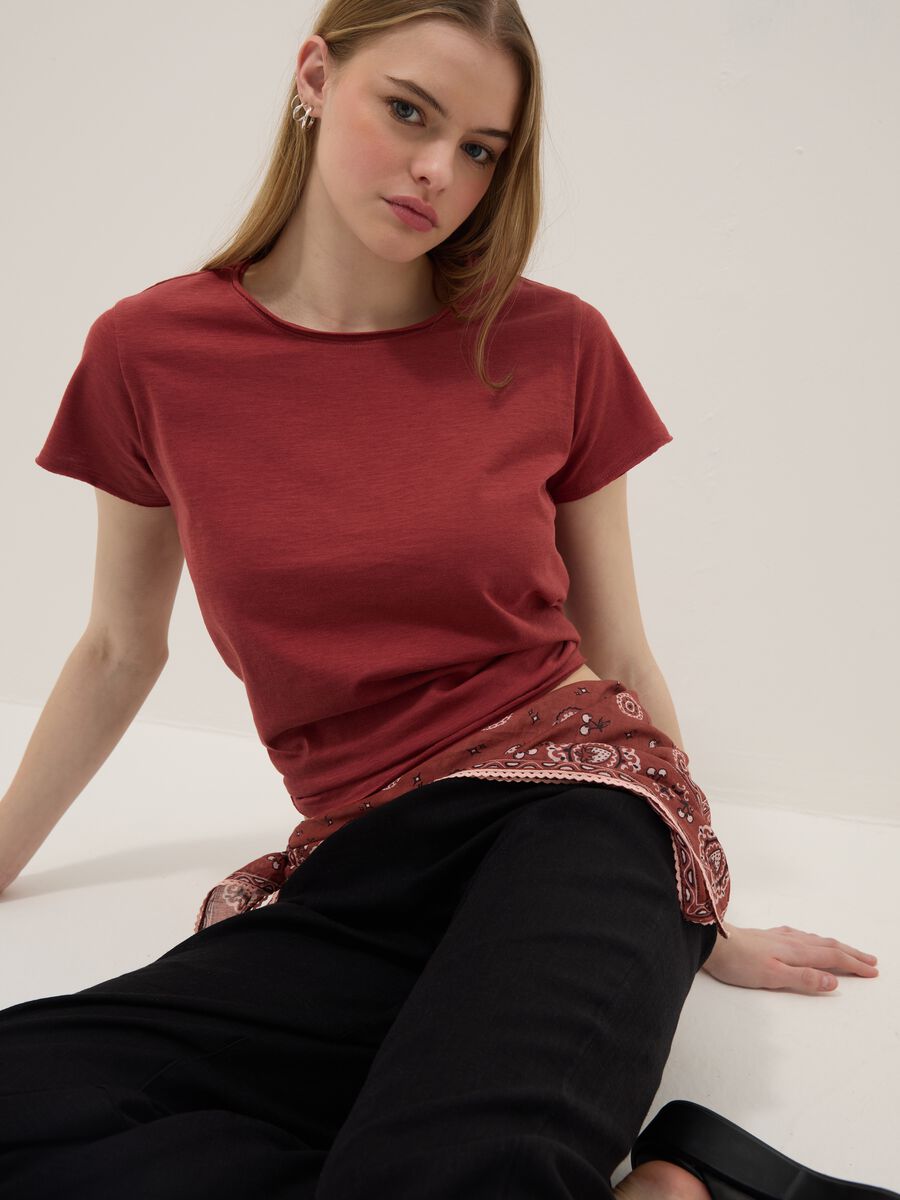 Red pure cotton short-sleeve T-shirt, regular fit_1