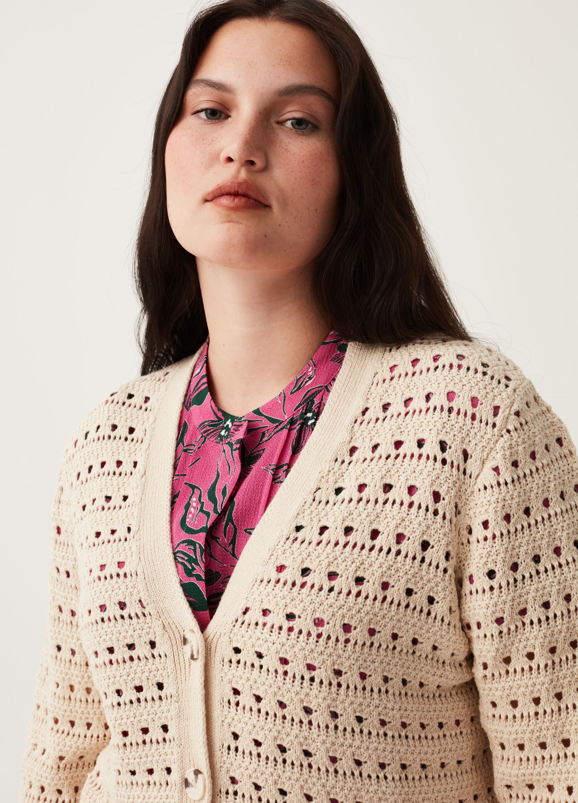 Cardigan in cotone crochet Curvy MYA_0