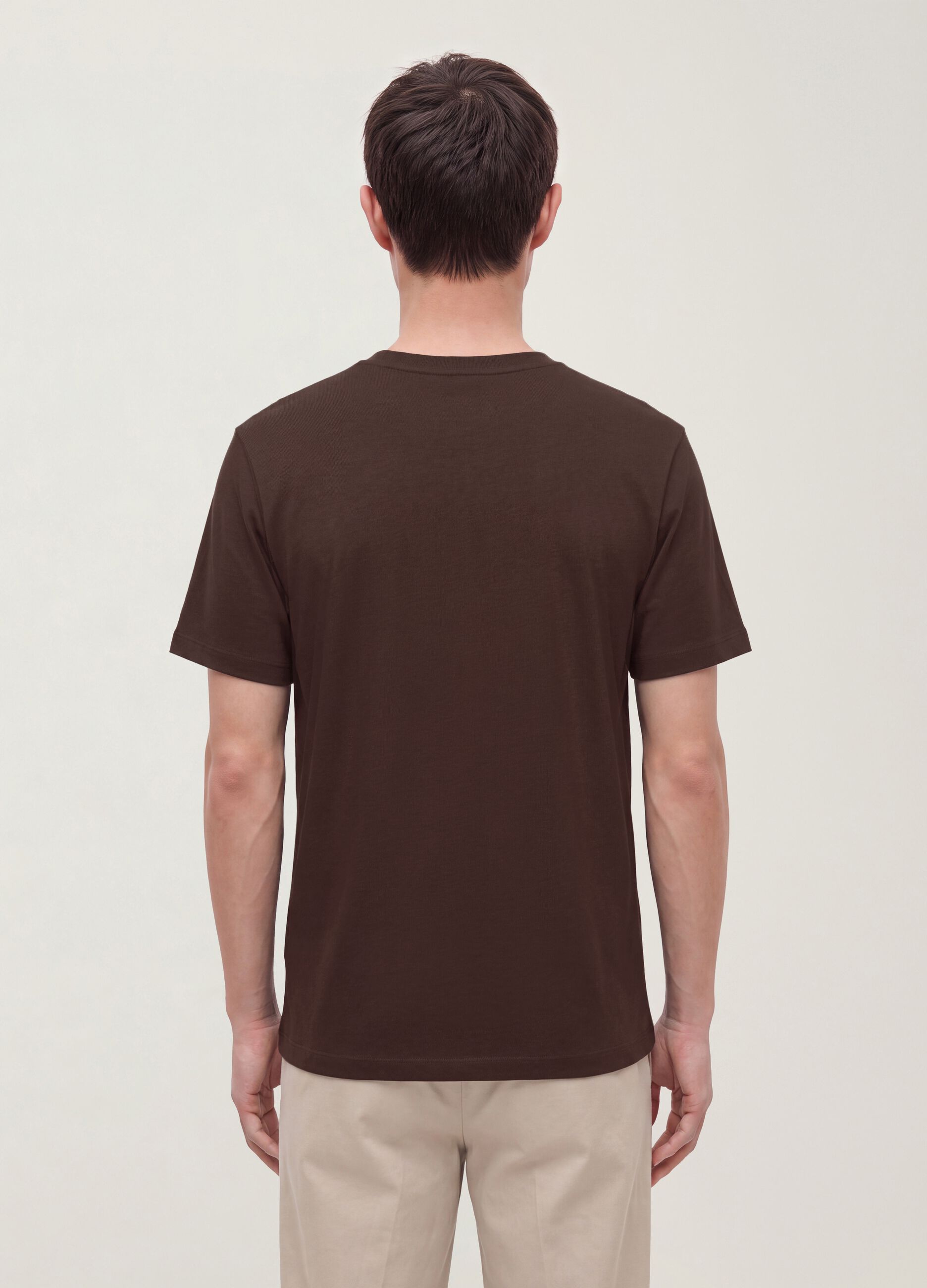 Brown pure cotton crew-neck T-shirt, relaxed fit