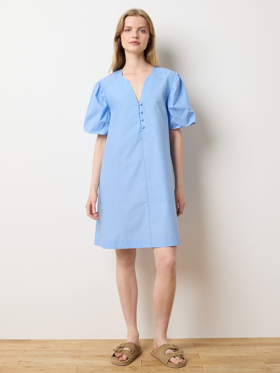 Women's light blue pure cotton dress with regular fit_1