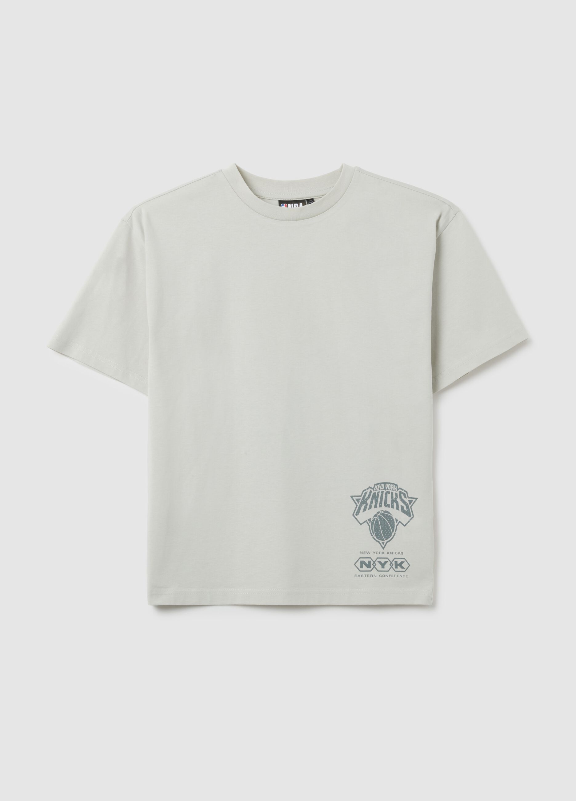 T-shirt da bambino in puro cotone grigia regular fit con stampa New York Knicks