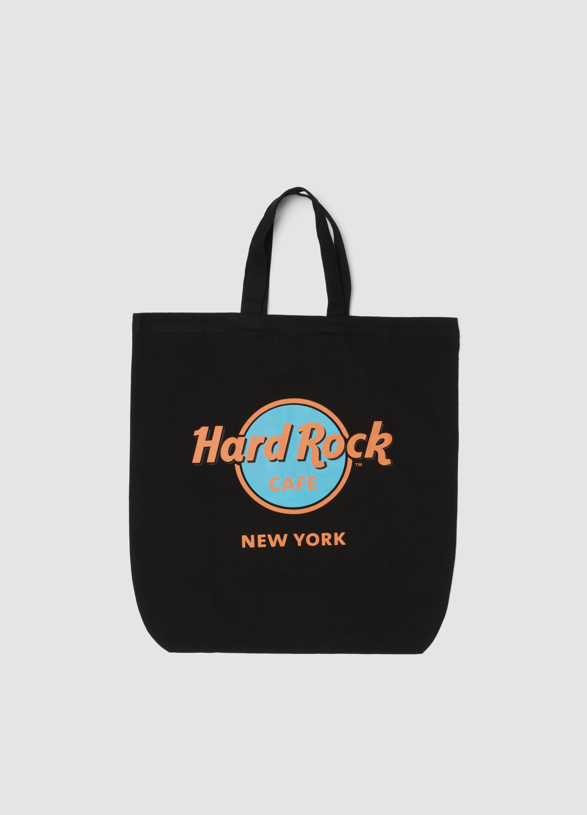 Black pure cotton shopper bag with Hard Rock Cafe logo