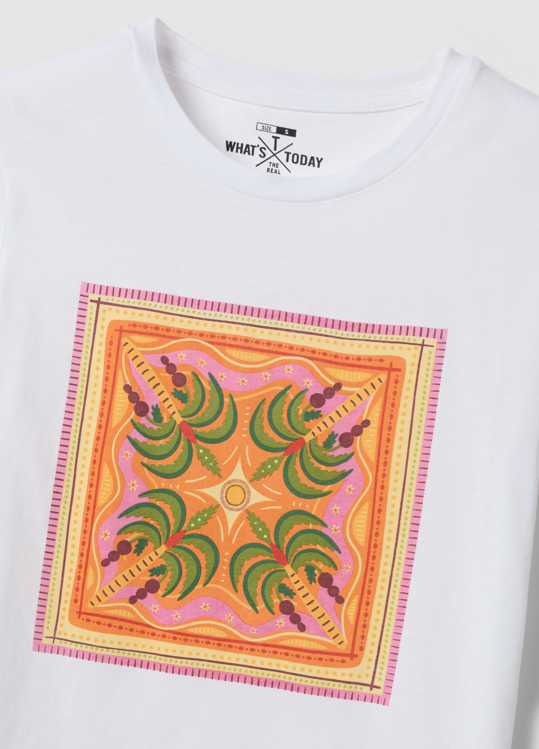 White pure cotton T-shirt with front print