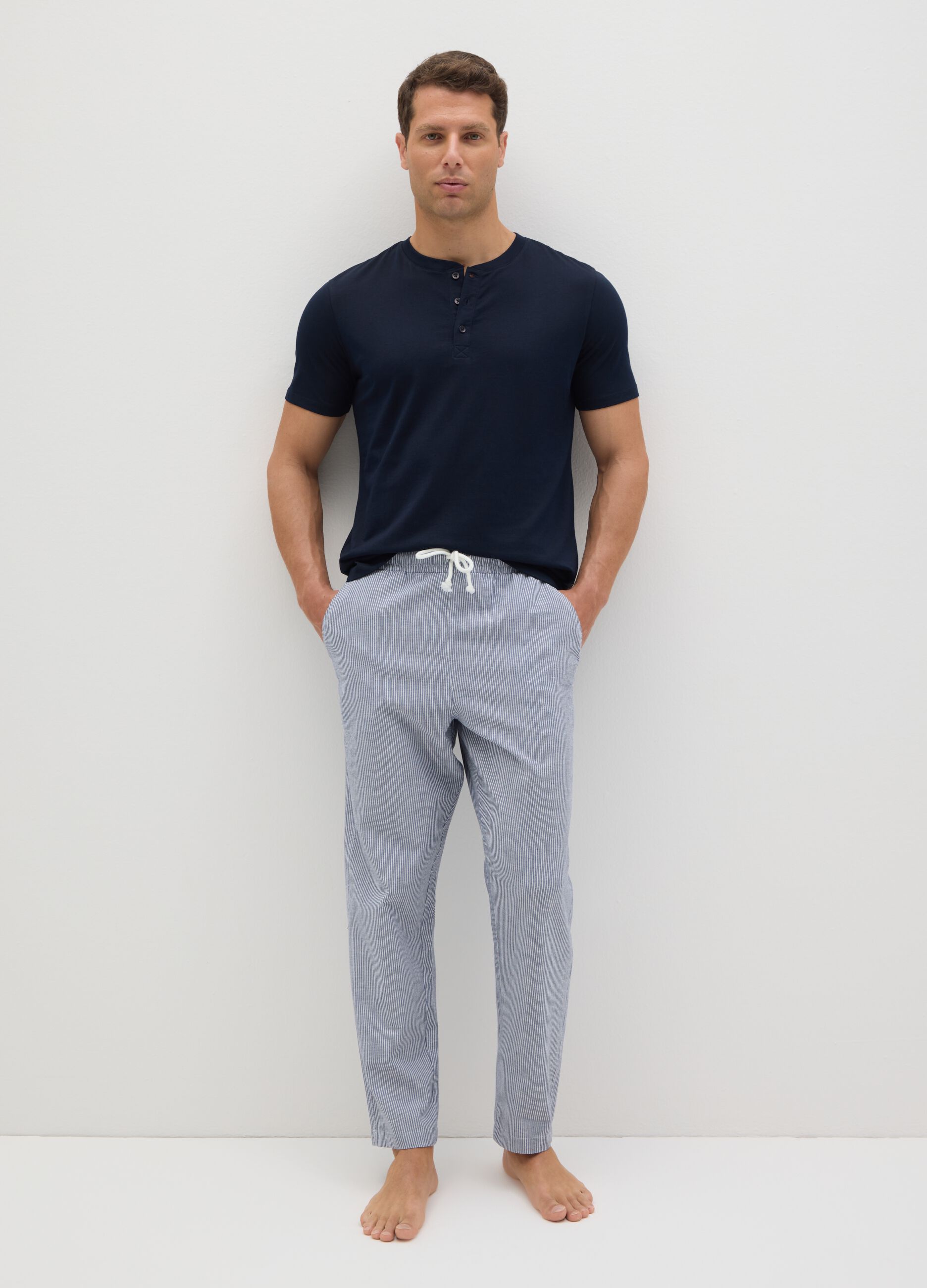 Men's pure cotton blue trousers, regular fit