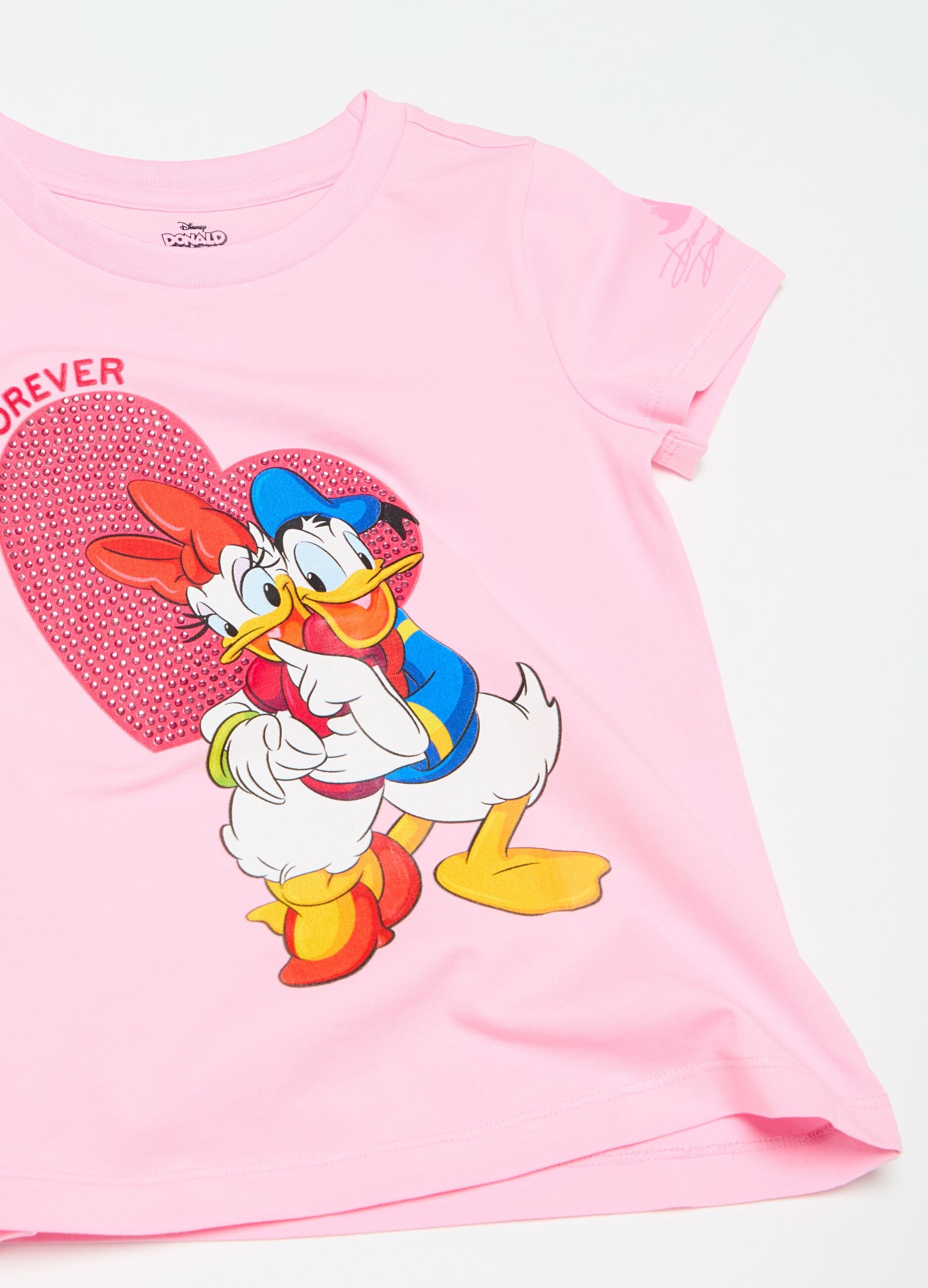 Stretch cotton T-shirt with Donald Duck 90 print