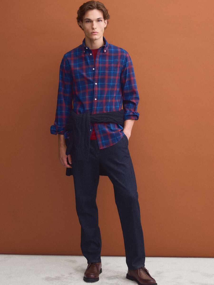 Camicia oxford blu a quadri in puro cotone regular fit_2