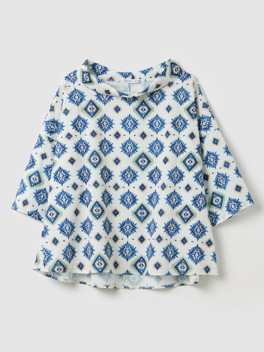 Blue Spring Blouse with Geometric Pattern Hybrid_4