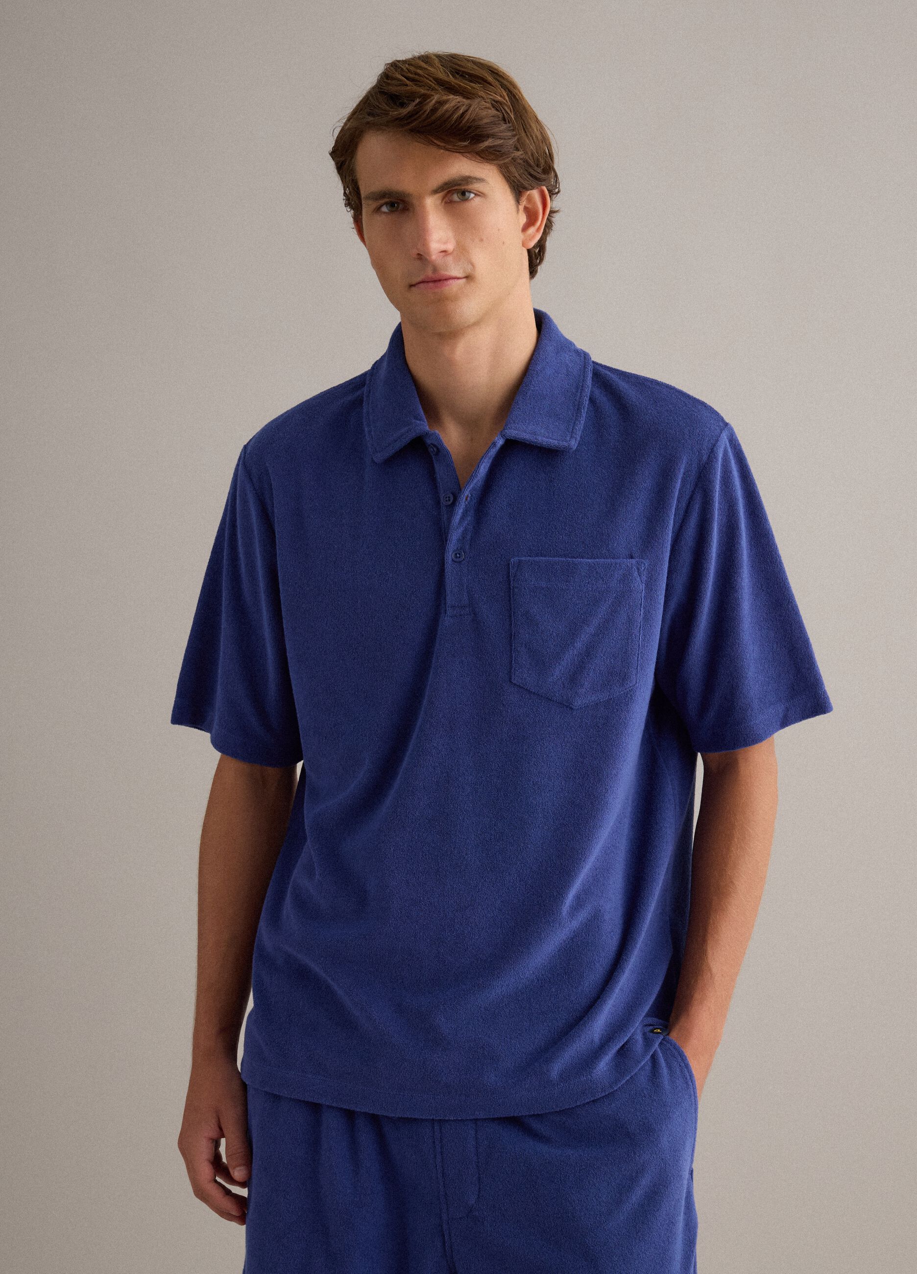 Blue short-sleeved cotton-blend polo shirt