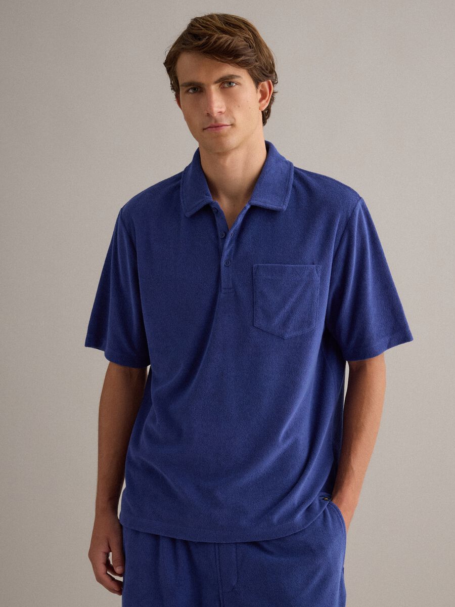 Polo blu in misto cotone regular fit con taschino_1