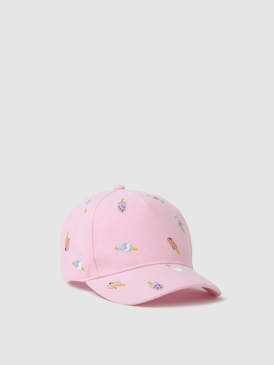 Pink baseball cap with colourful designs_0
