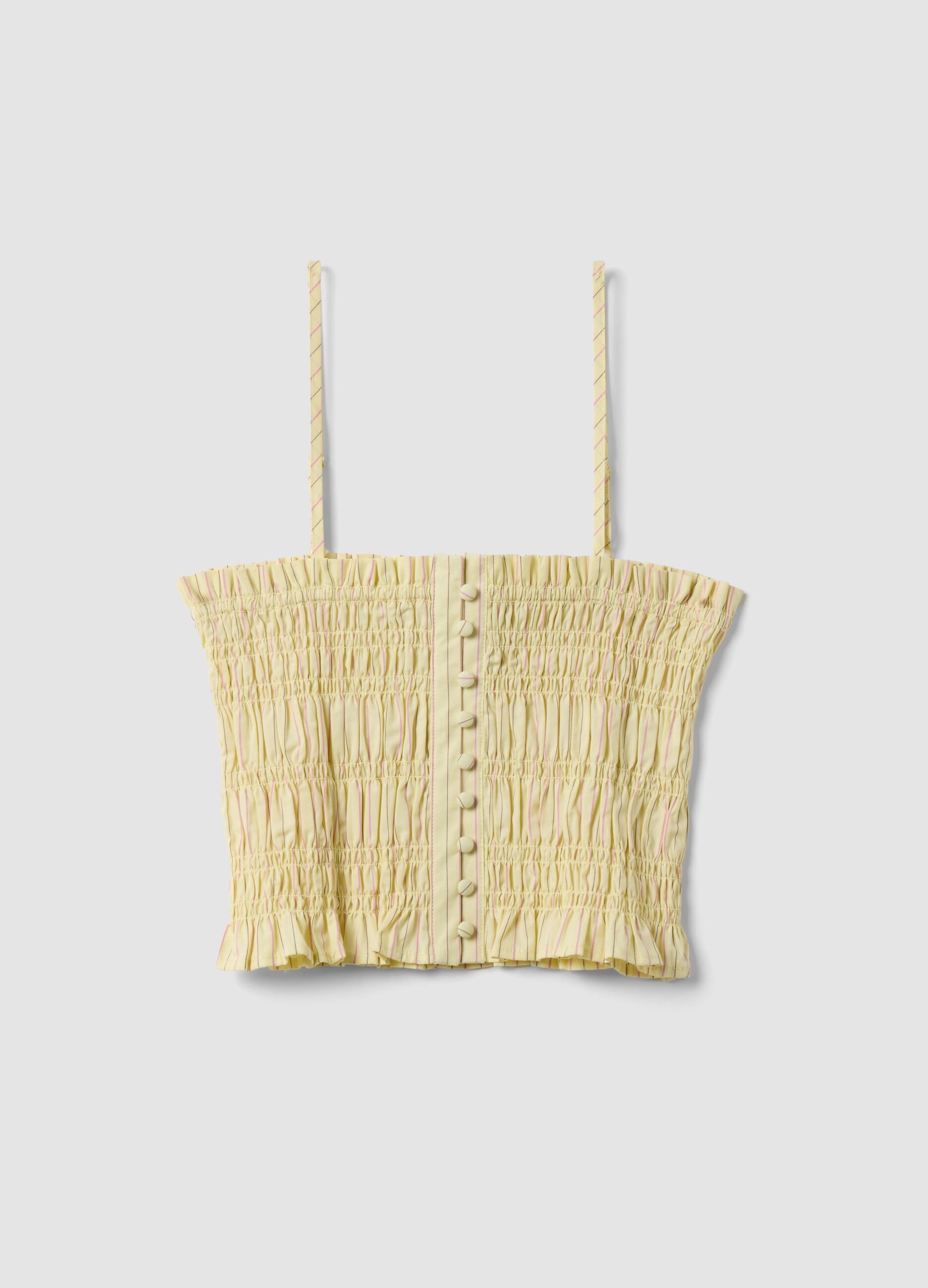 Yellow pure cotton tank top with ruched finish