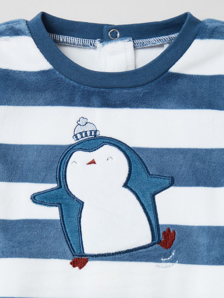 Tutina in velour a righe con ricamo pinguino_2