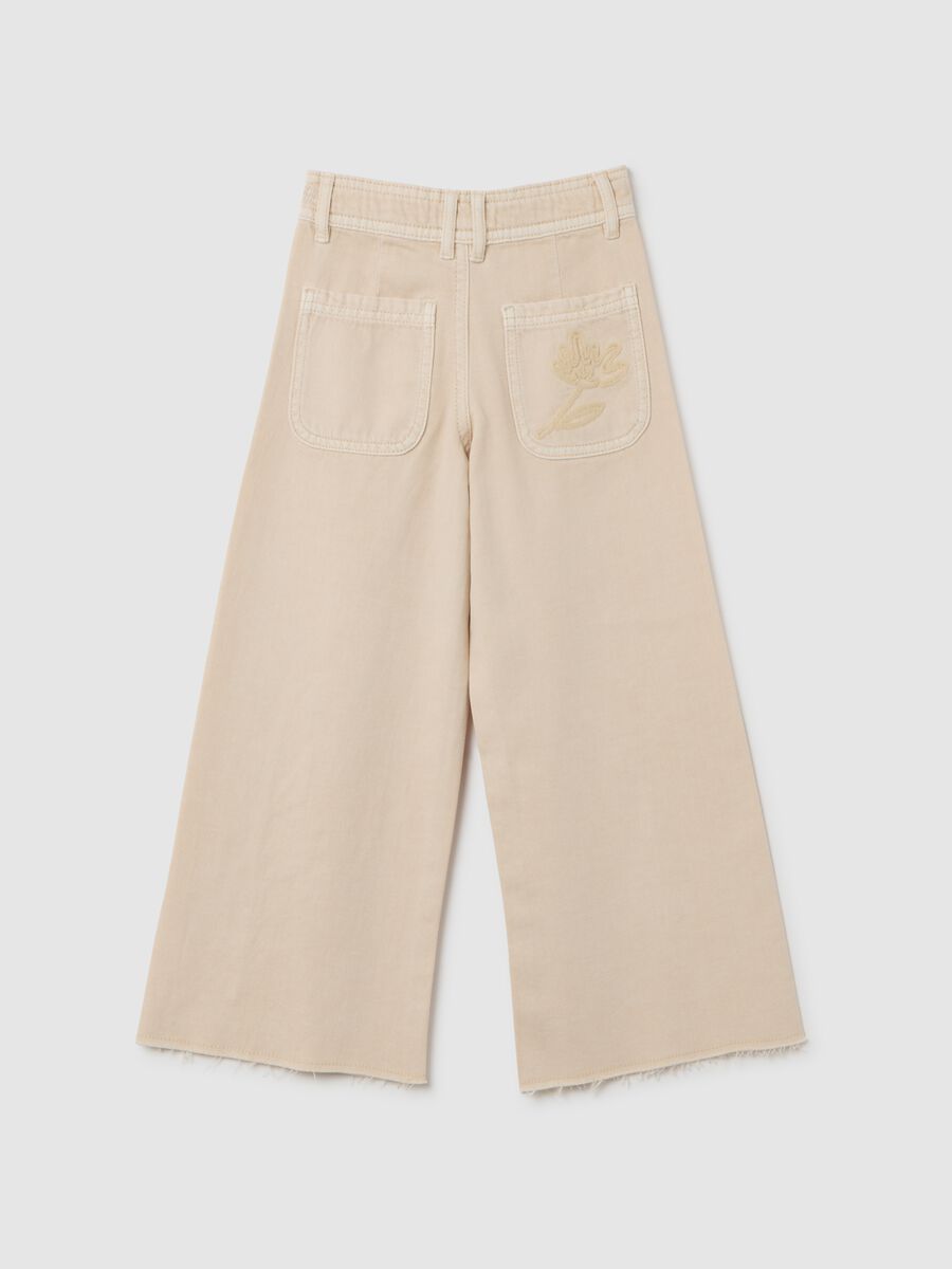 Girls' wide-leg beige cotton trousers_1