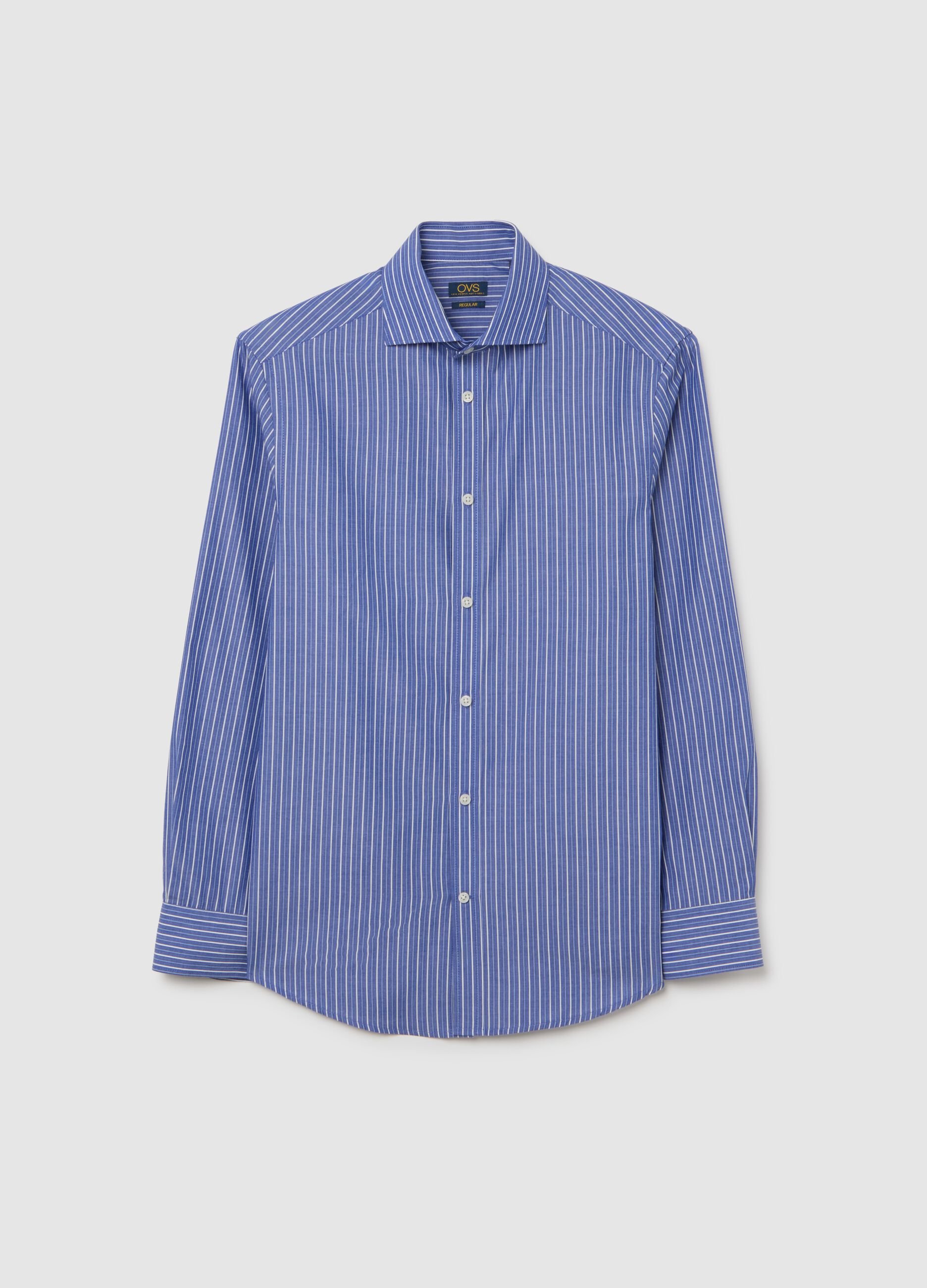 Blue Regular Fit Cotton Blend Shirt