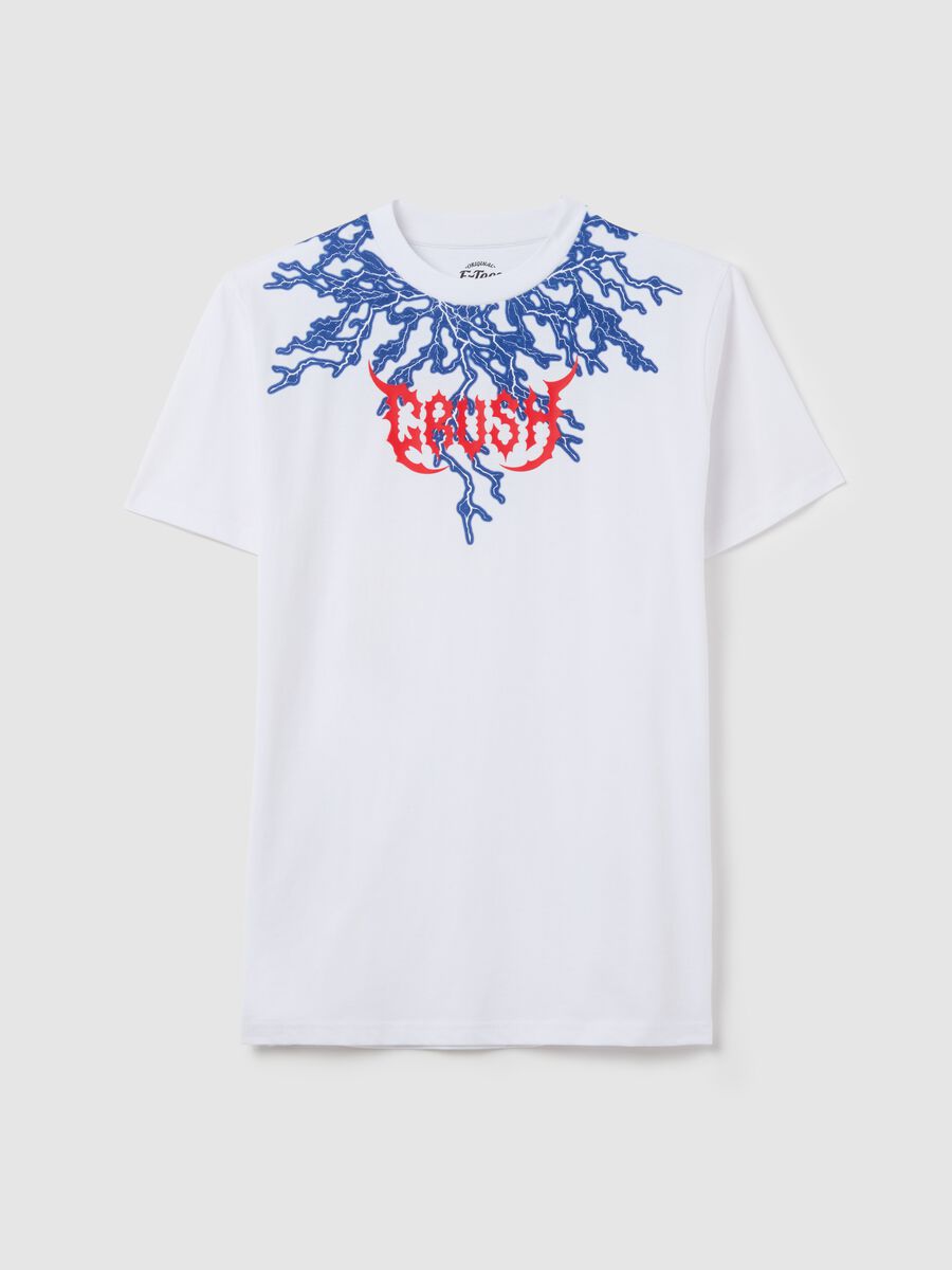 White short-sleeved T-shirt with lightning print_4