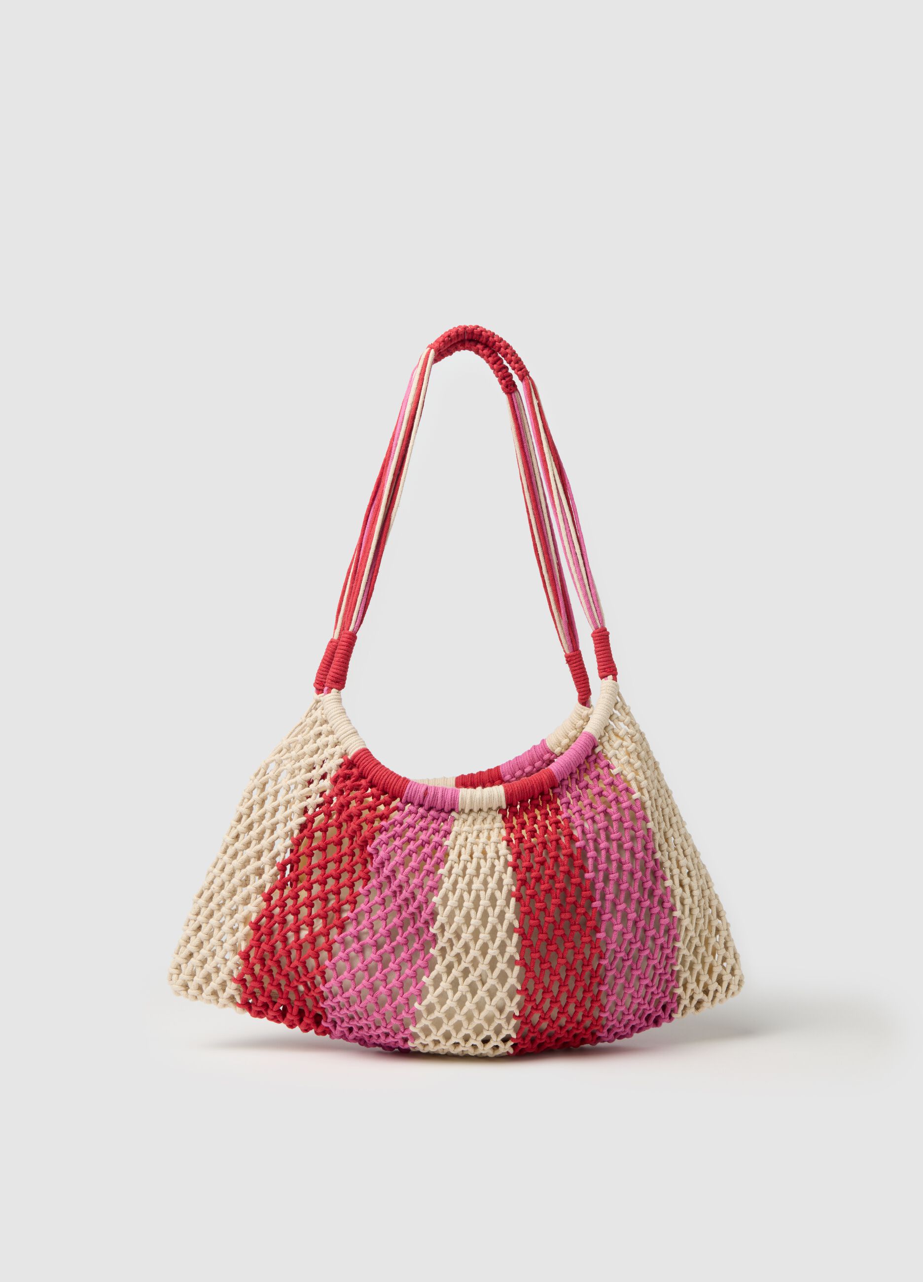 Borsa mare da donna in cotone multicolor con tracolla intrecciata