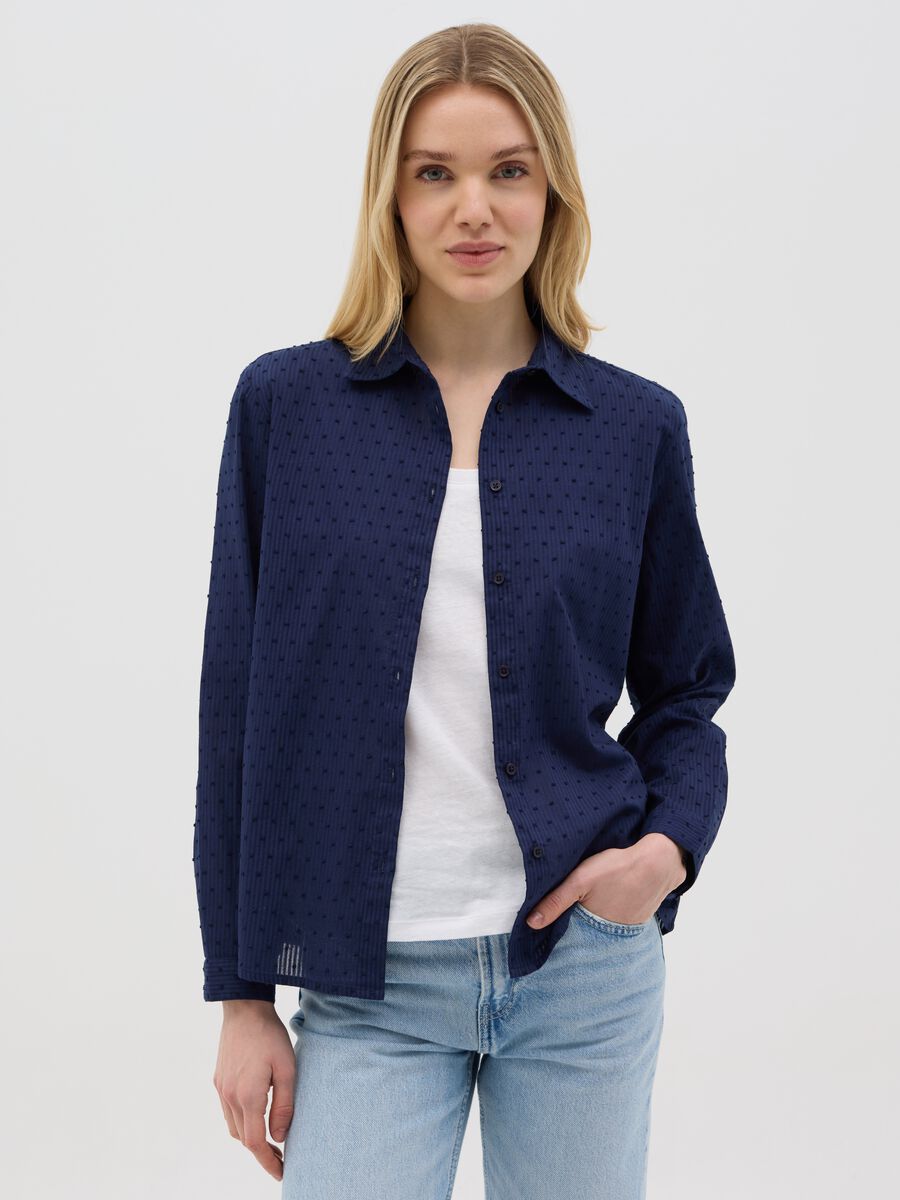 Women’s blue, regular-fit shirt in 100% cotton_0