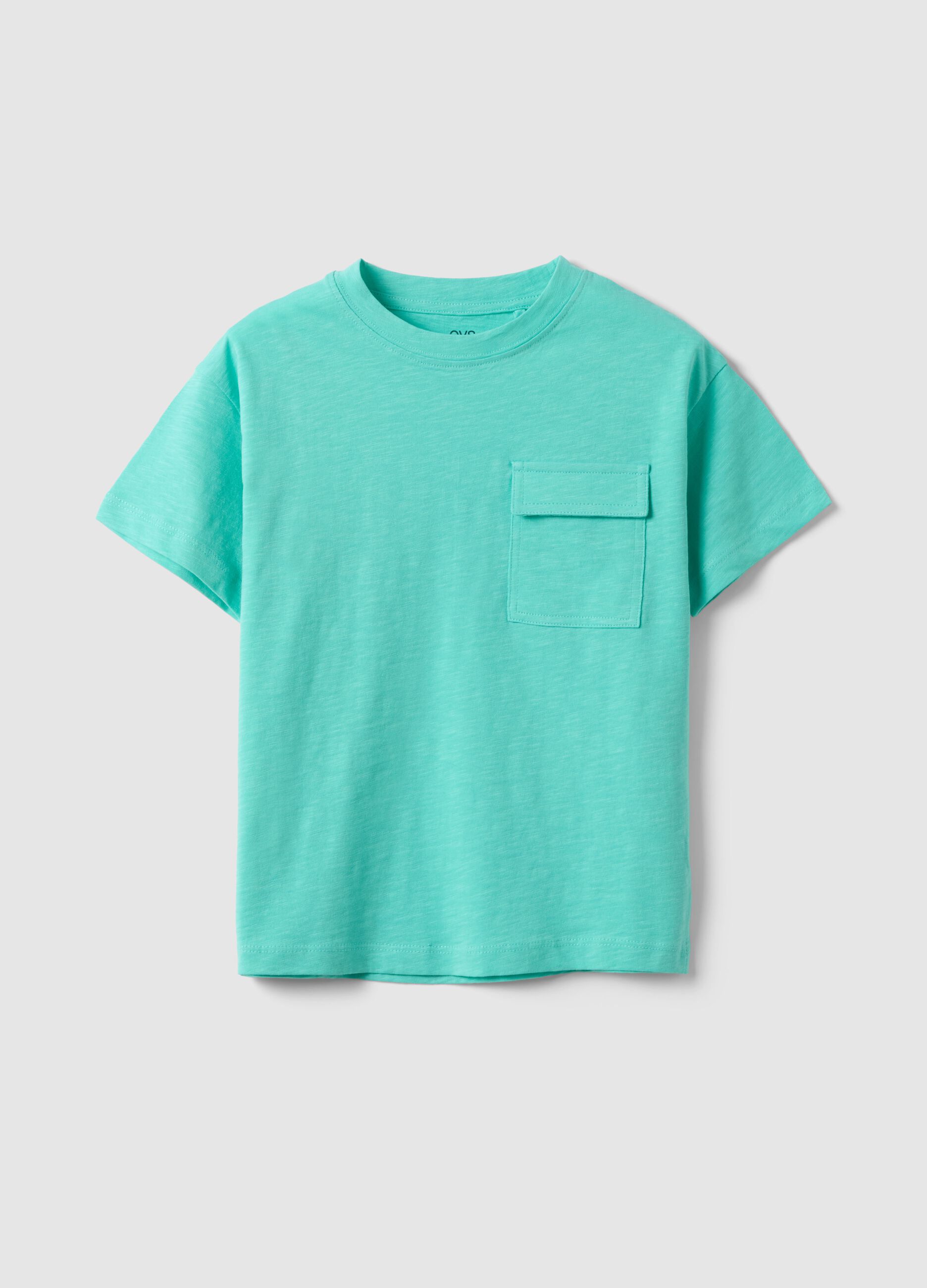 Children's regular fit pure cotton blue t-shirt with pocket