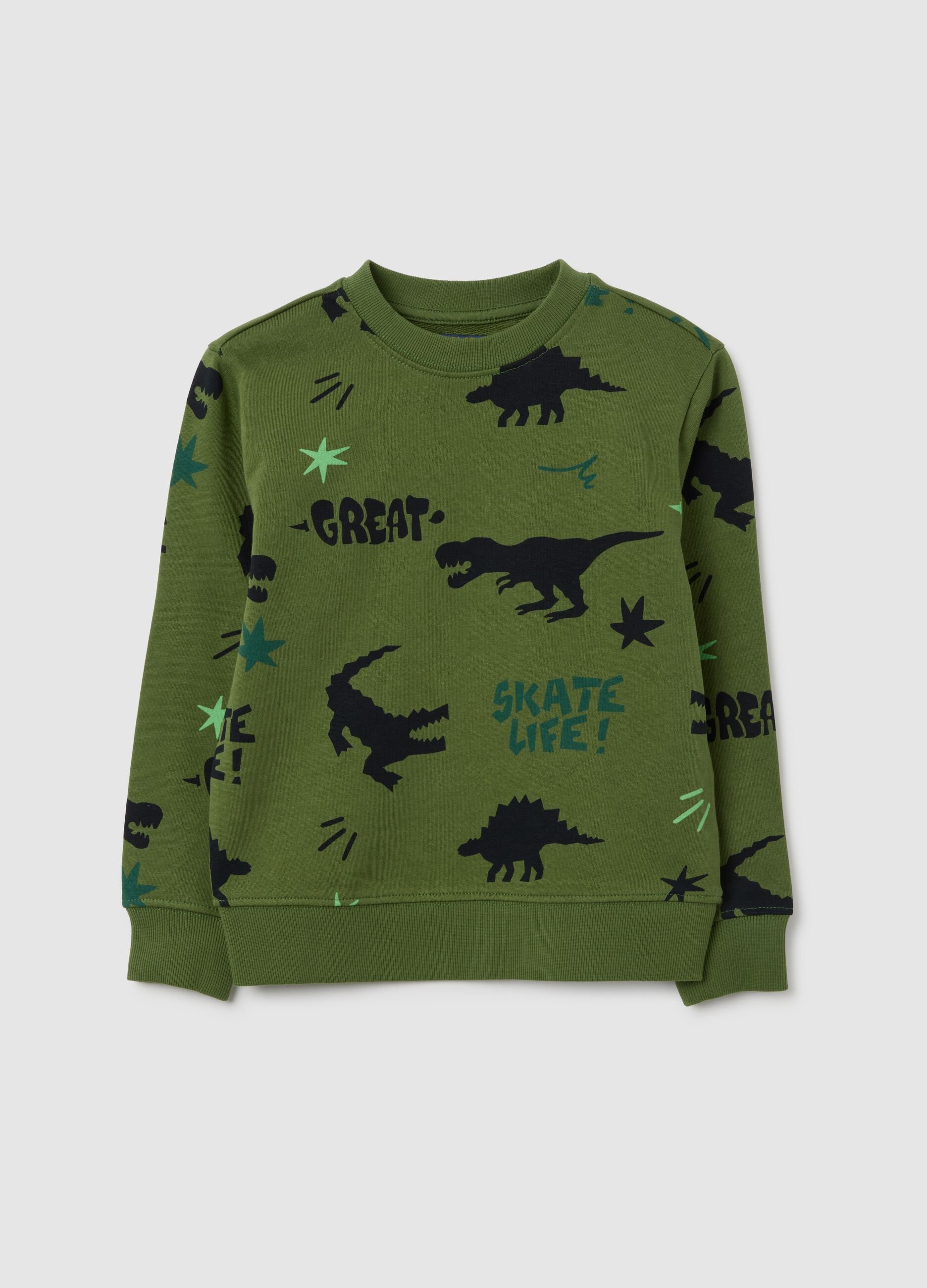 Green regular fit pure cotton kids sweatshirt