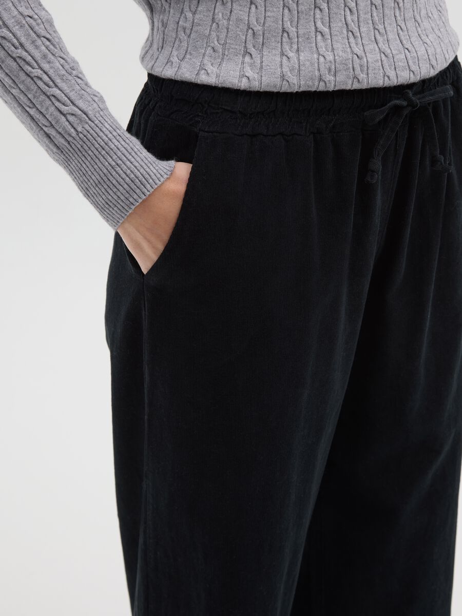 Black pure cotton trousers with elasticated waist_3