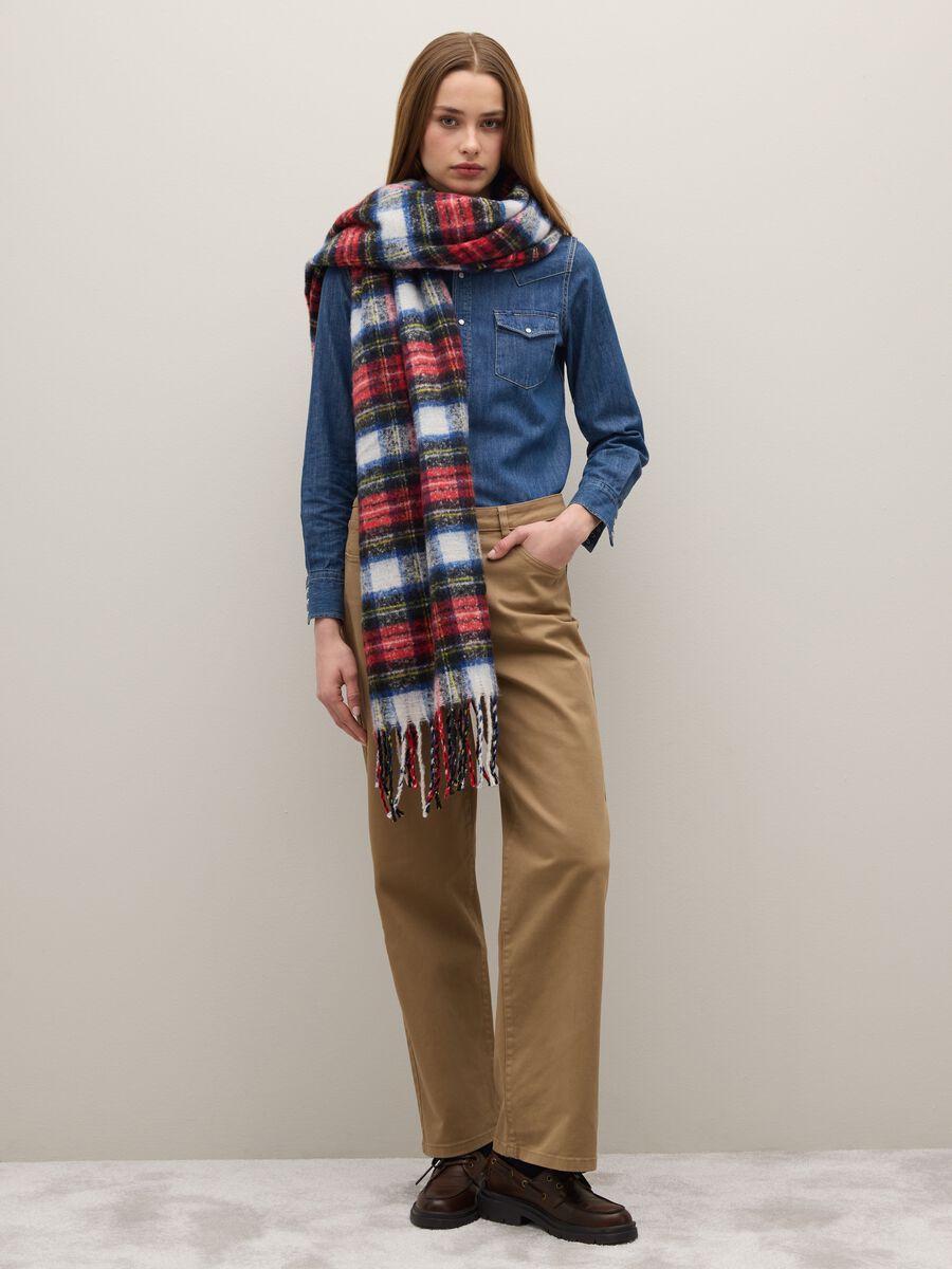 Multicolour Checked Scarf with Fringes_0