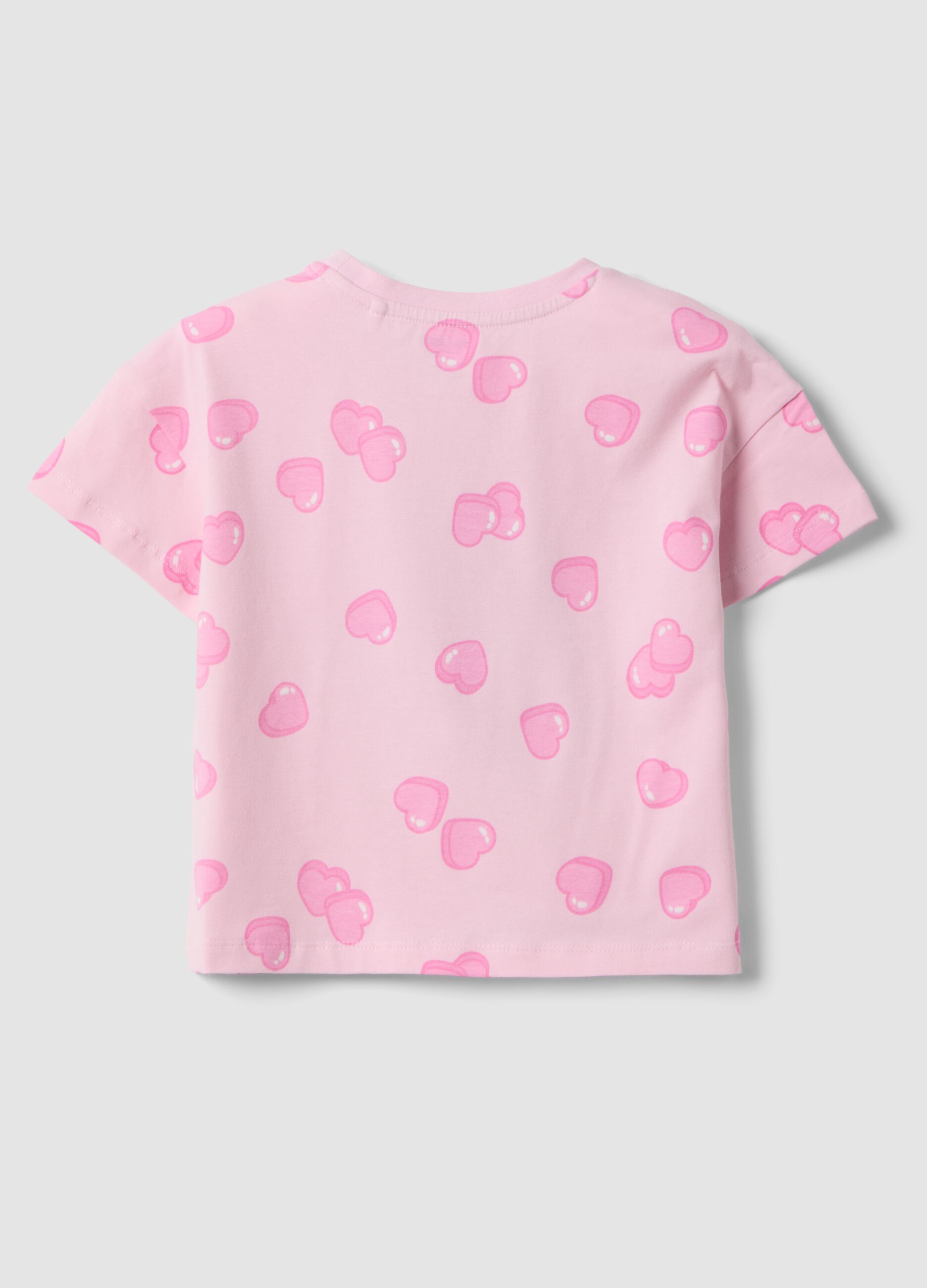 Pink stretch cotton T-shirt with print for girls