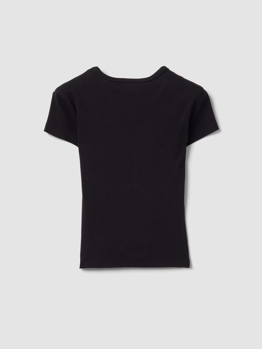 Black fitted short-sleeve stretch organic cotton T-shirt for girls_1