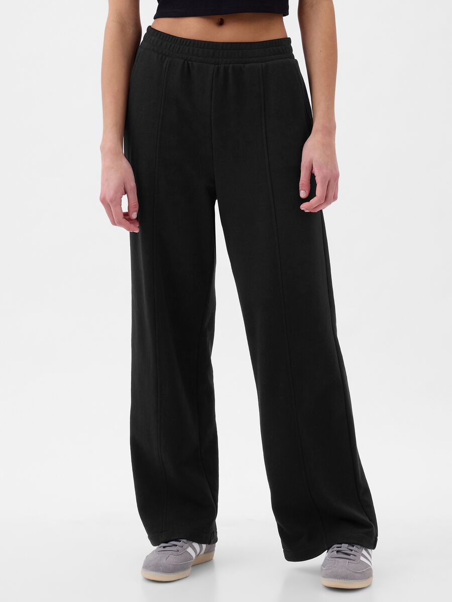 Wide-leg joggers in fleece with logo embroidery_0
