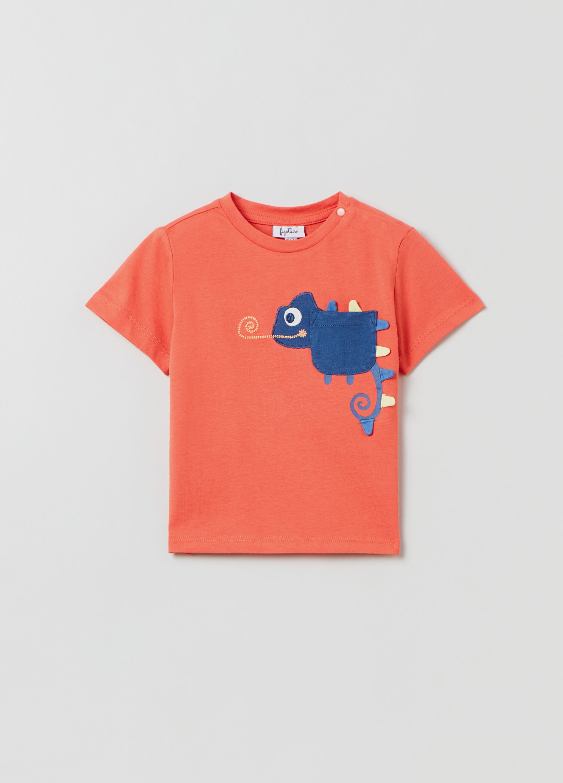 T-shirt in cotone con ricamo camaleonte