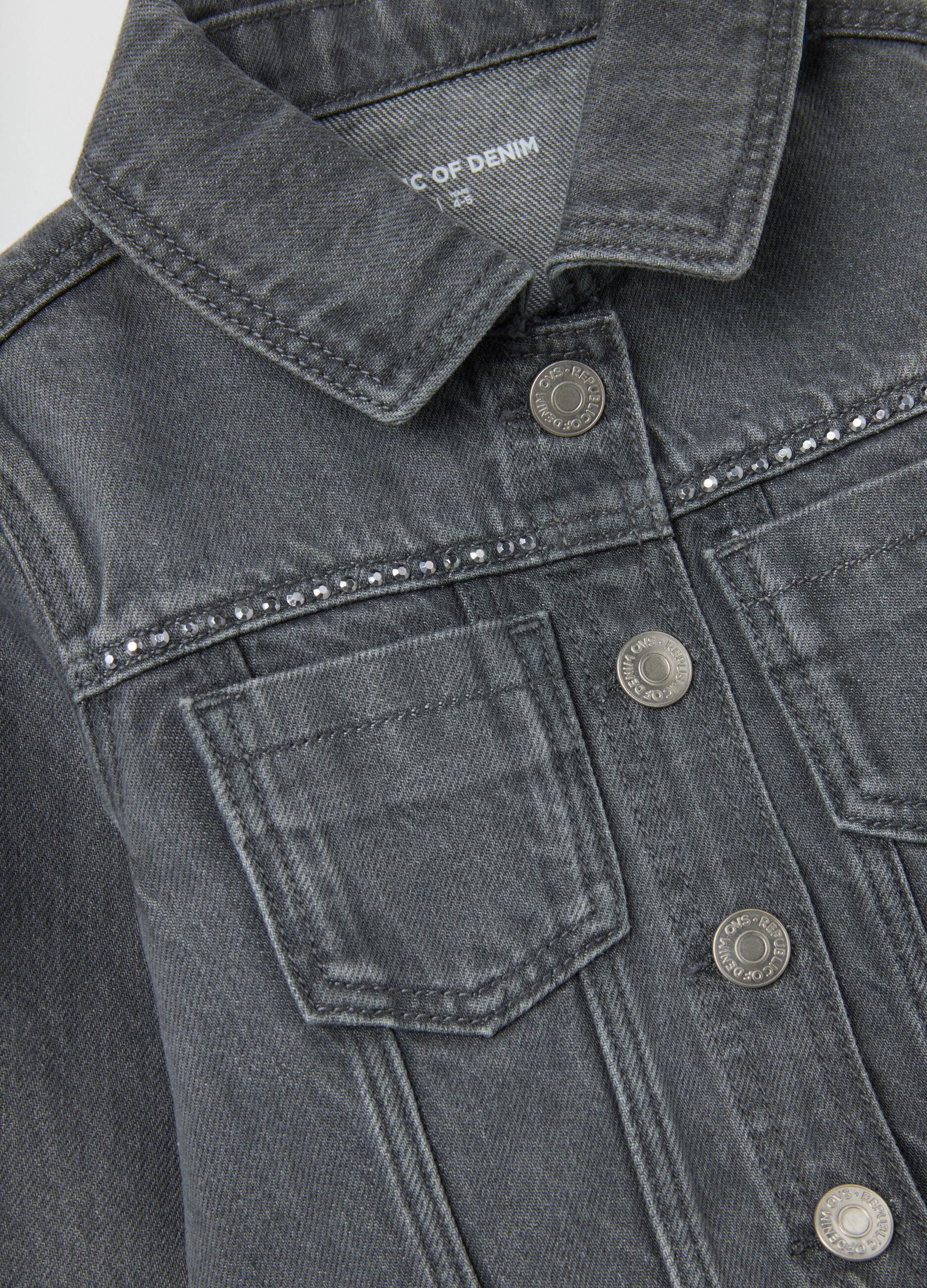 Girl's grey pure cotton jacket, regular fit, with frayed details