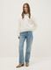 White cotton blend regular fit sweater with contrast collar_0