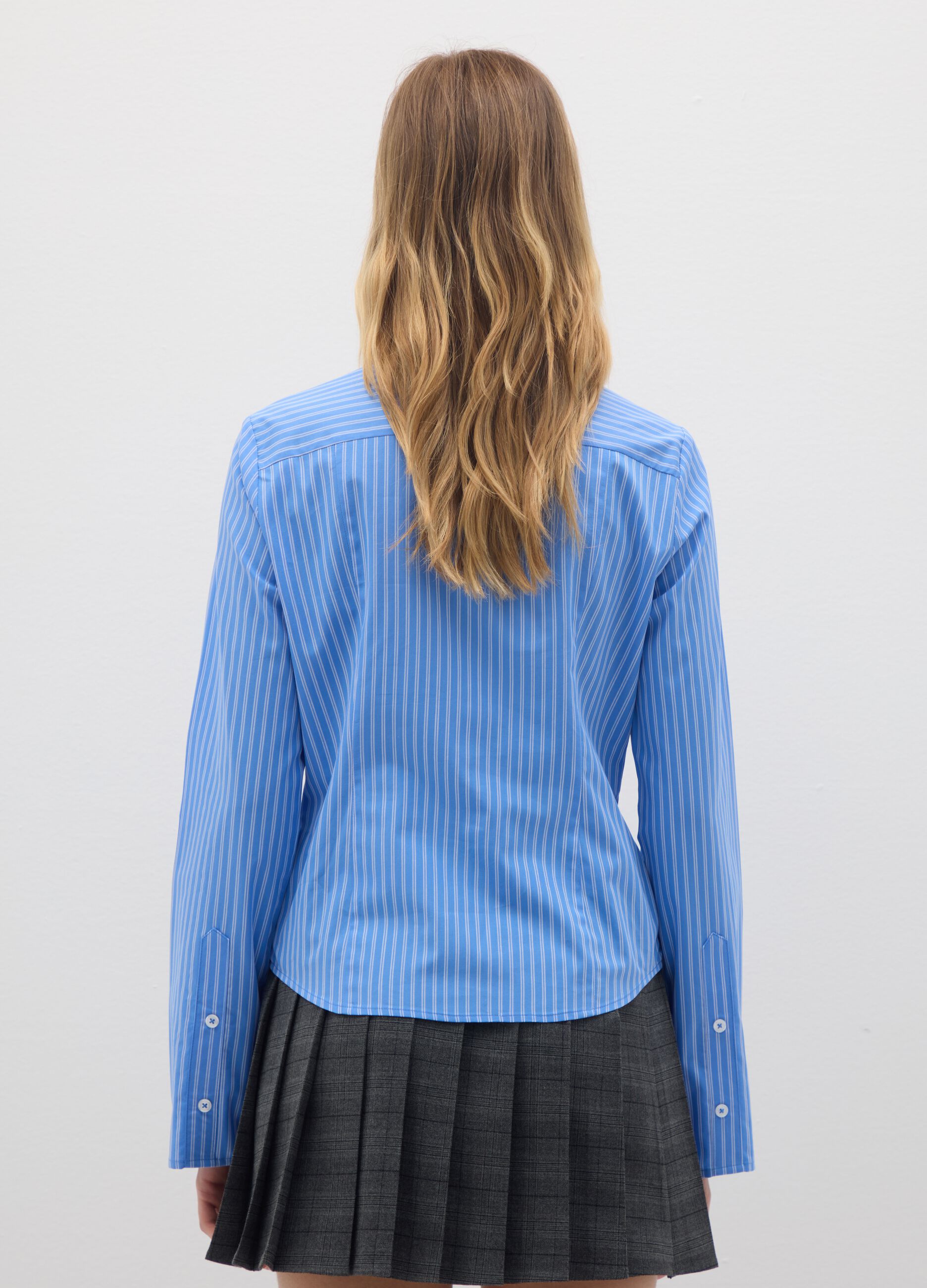 Blue slim fit pure cotton shirt