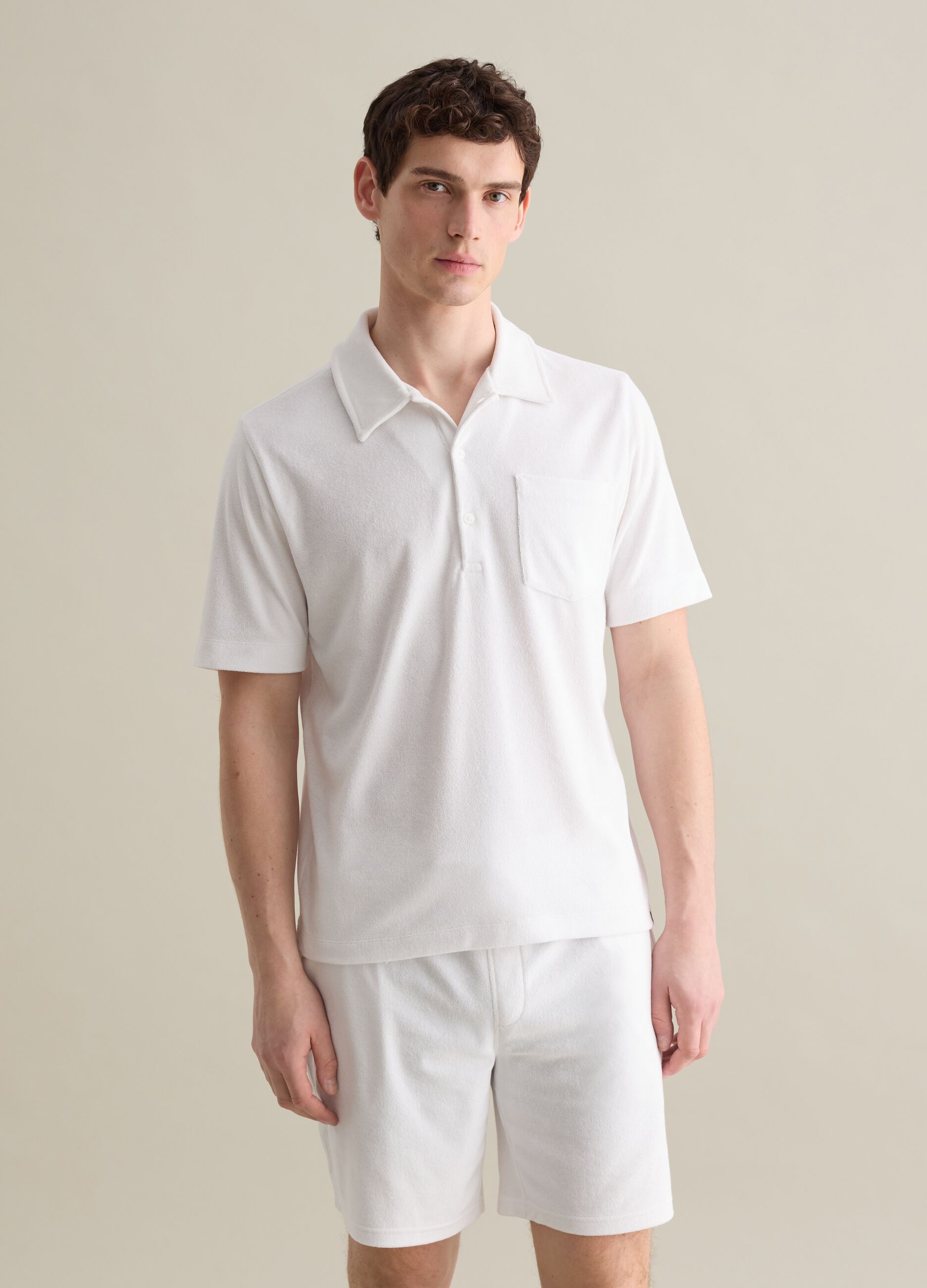 White short sleeve polo in mixed cotton