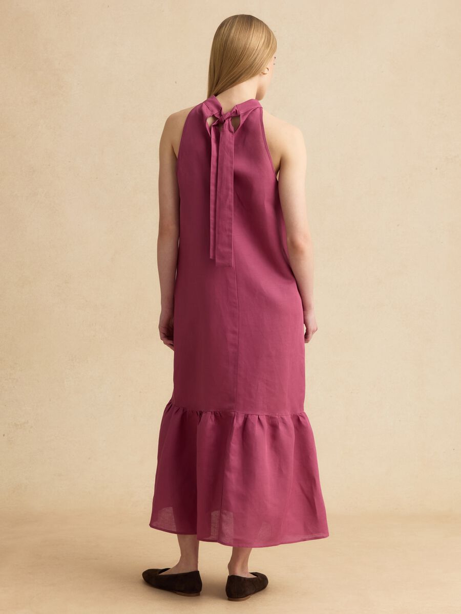 Pink linen-viscose blend halterneck dress, regular fit_2