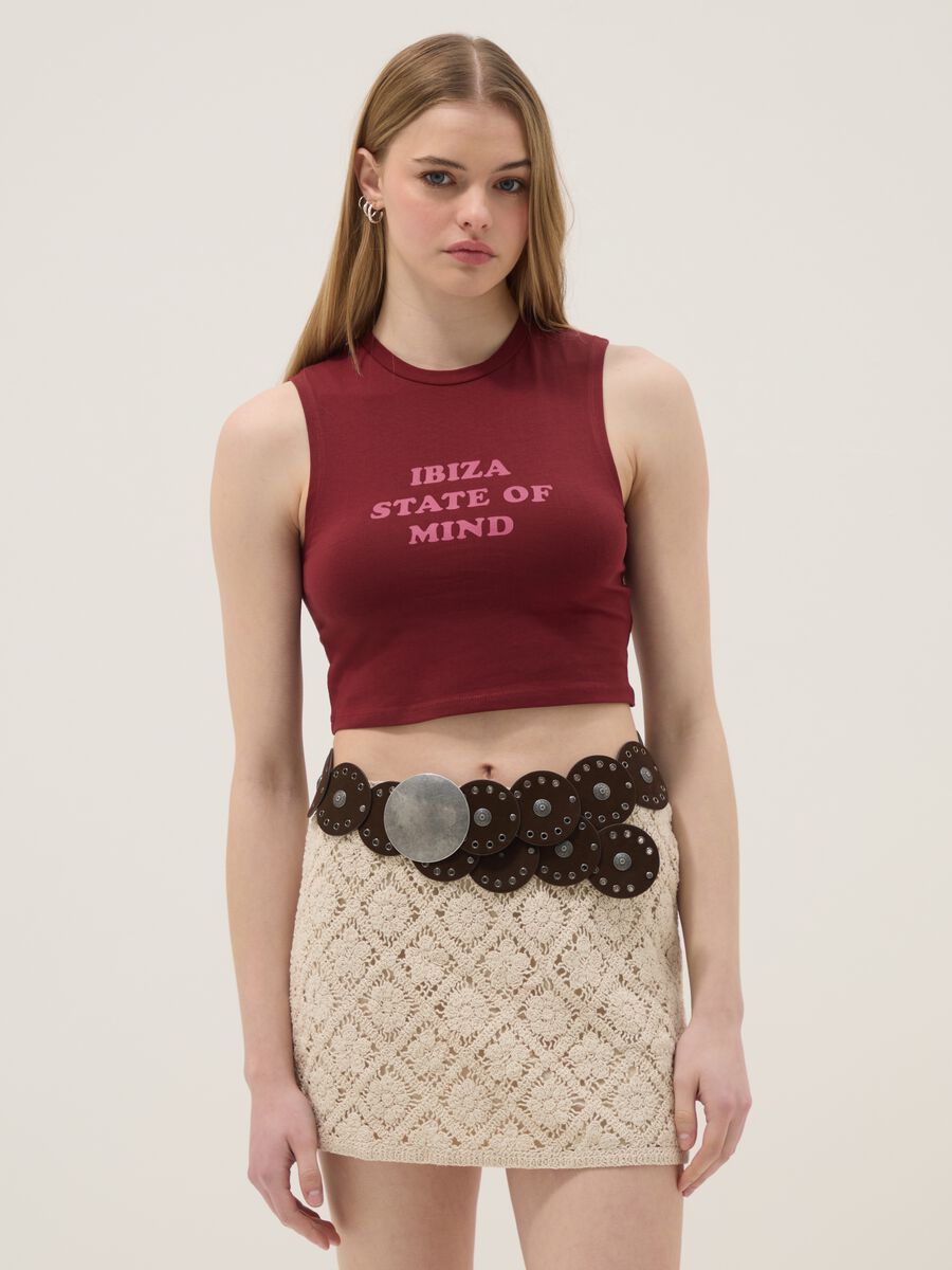 Tank top in cotone elasticizzato rosso regular fit con frase_1