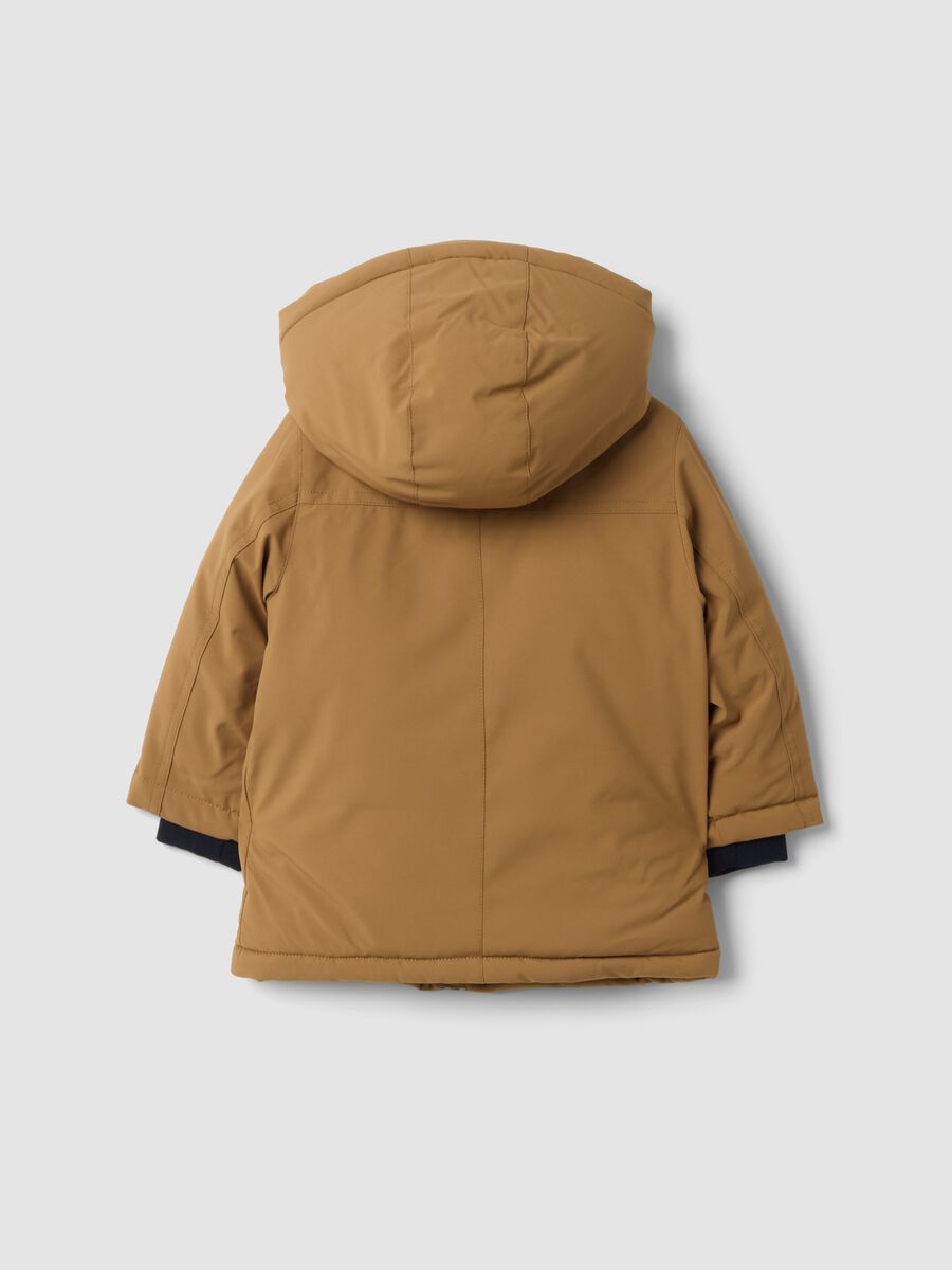 Long padded brown parka with hood, regular fit_1