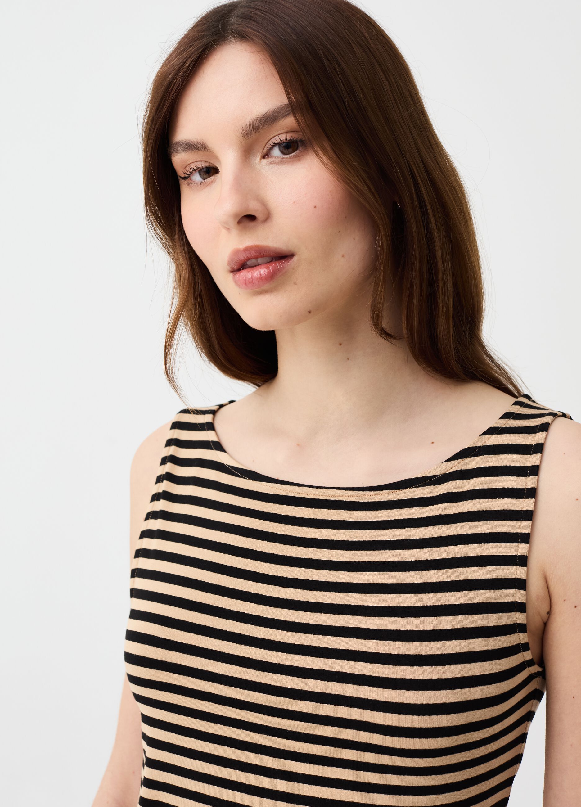 Tank top in striped stretch viscose